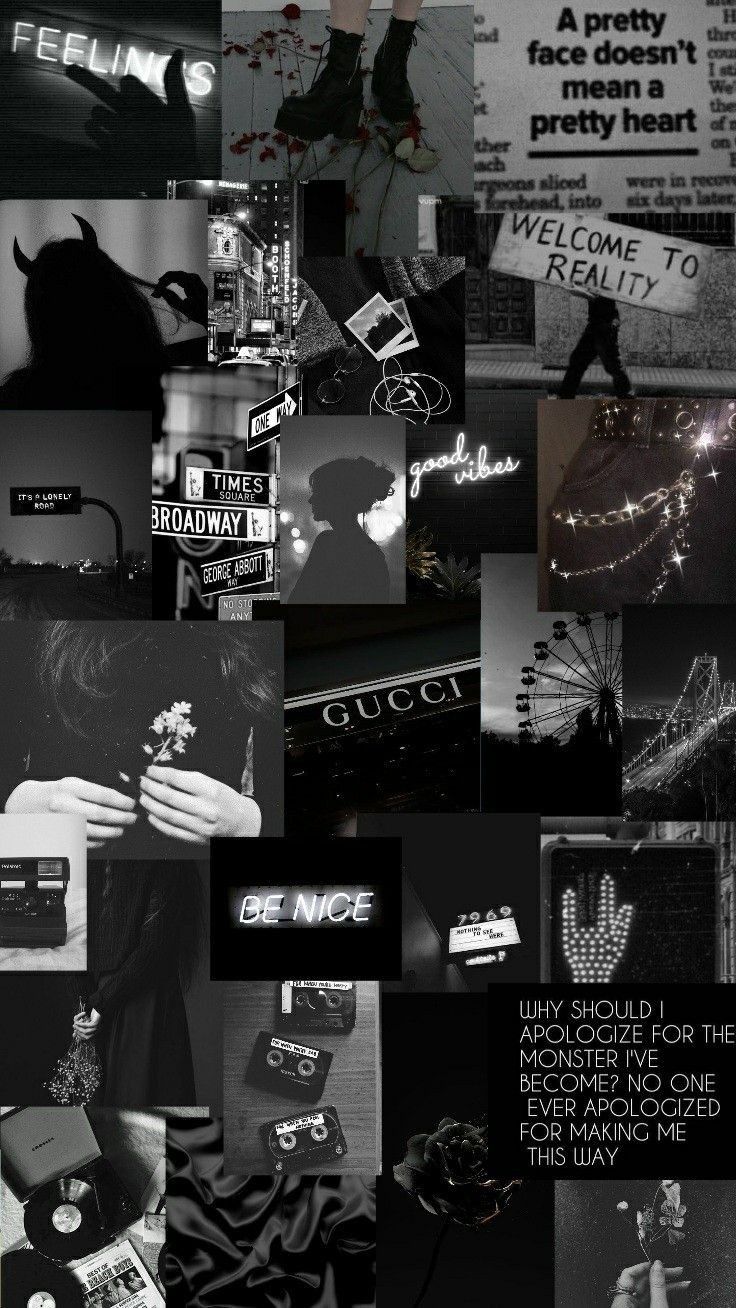 A collage of pictures with different themes - Broadway, black, black phone