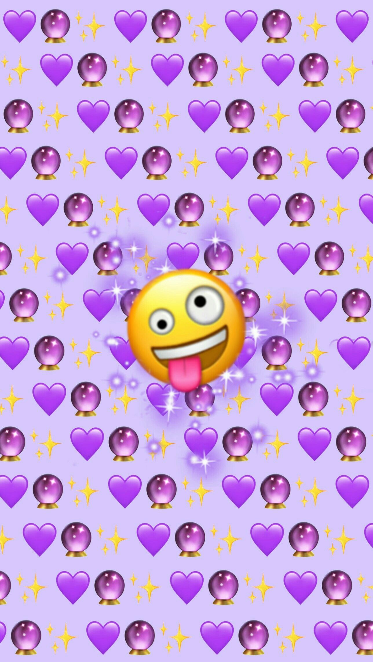 A purple background with emoticons and hearts - Emoji