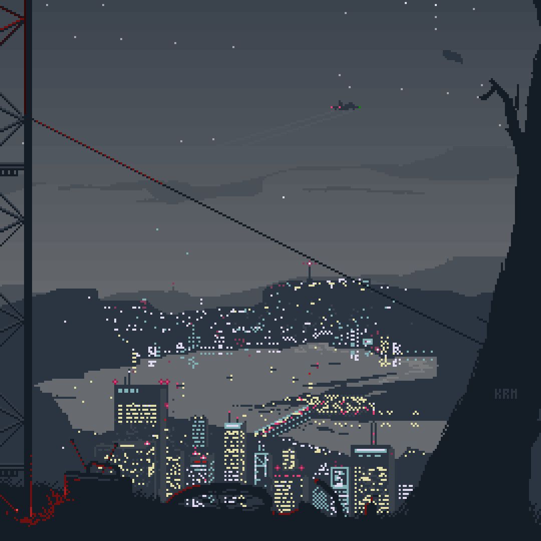 A city skyline with the moon in it - Pixel art