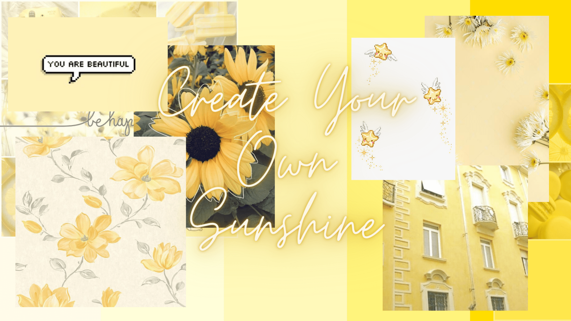 A collage of yellow flowers and sunshine - Pastel yellow