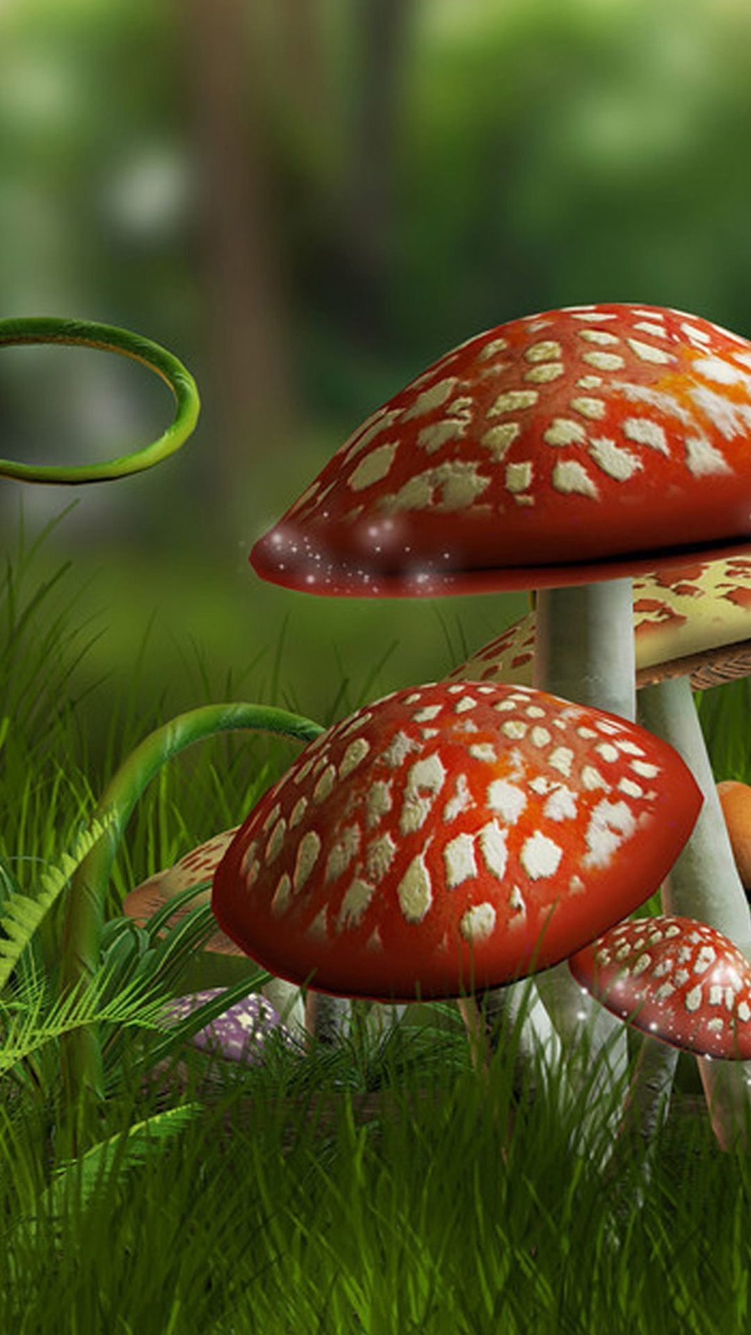 3D mushrooms in the grass wallpaper 1440x2560 resolution - Mushroom