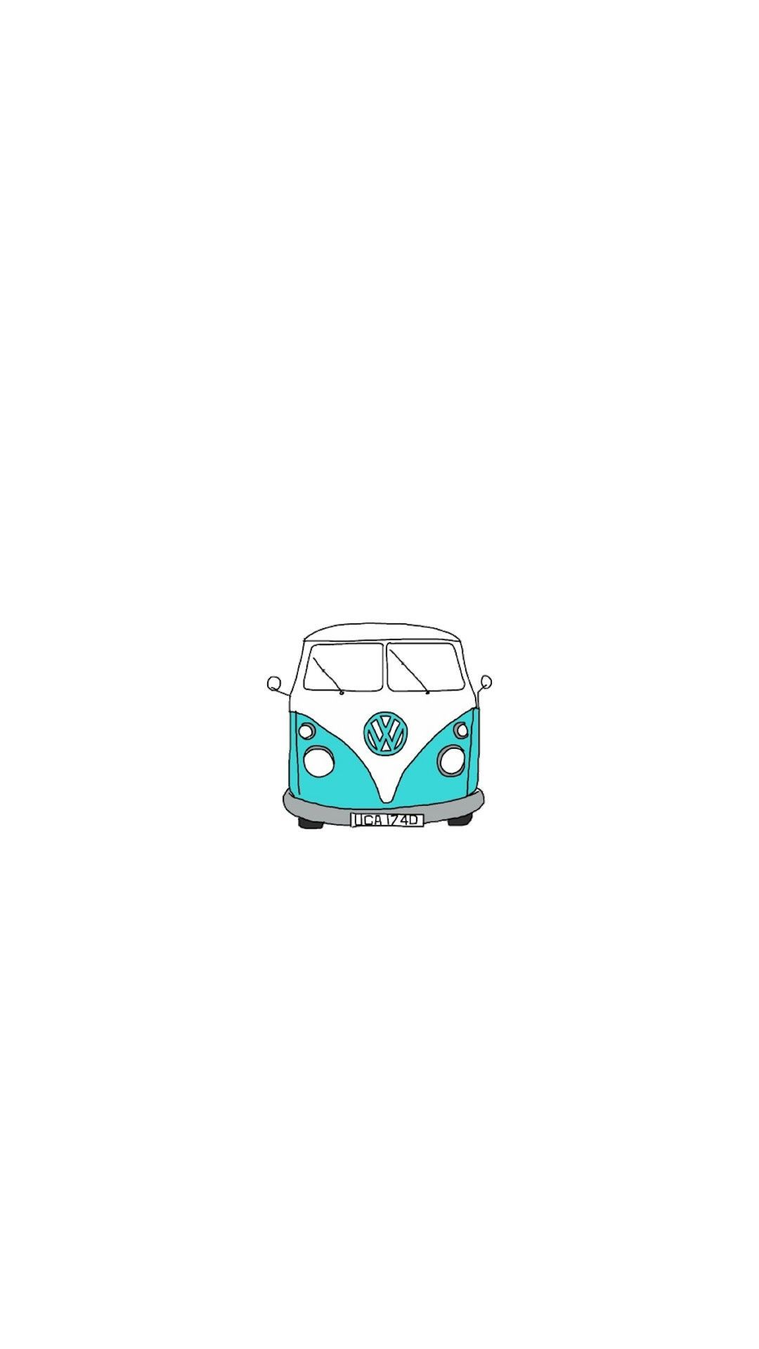 Illustration of a turquoise and white VW camper van on a white background - Apple Watch
