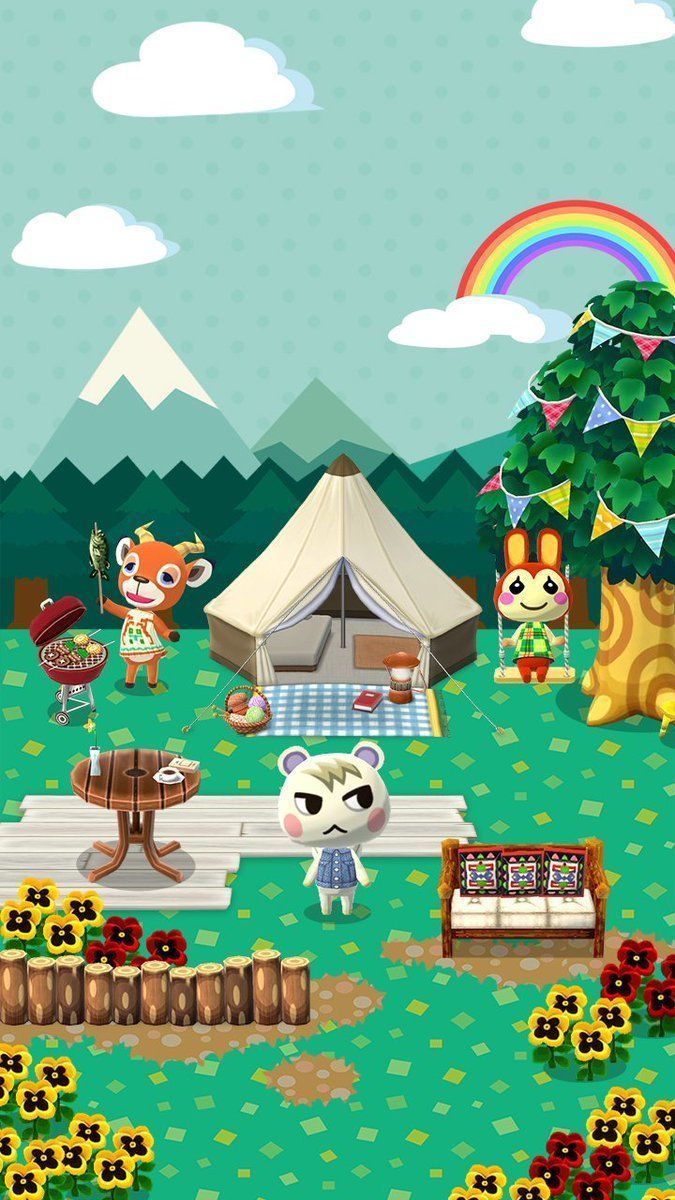 A cartoon animal game with tents and animals - Animal Crossing