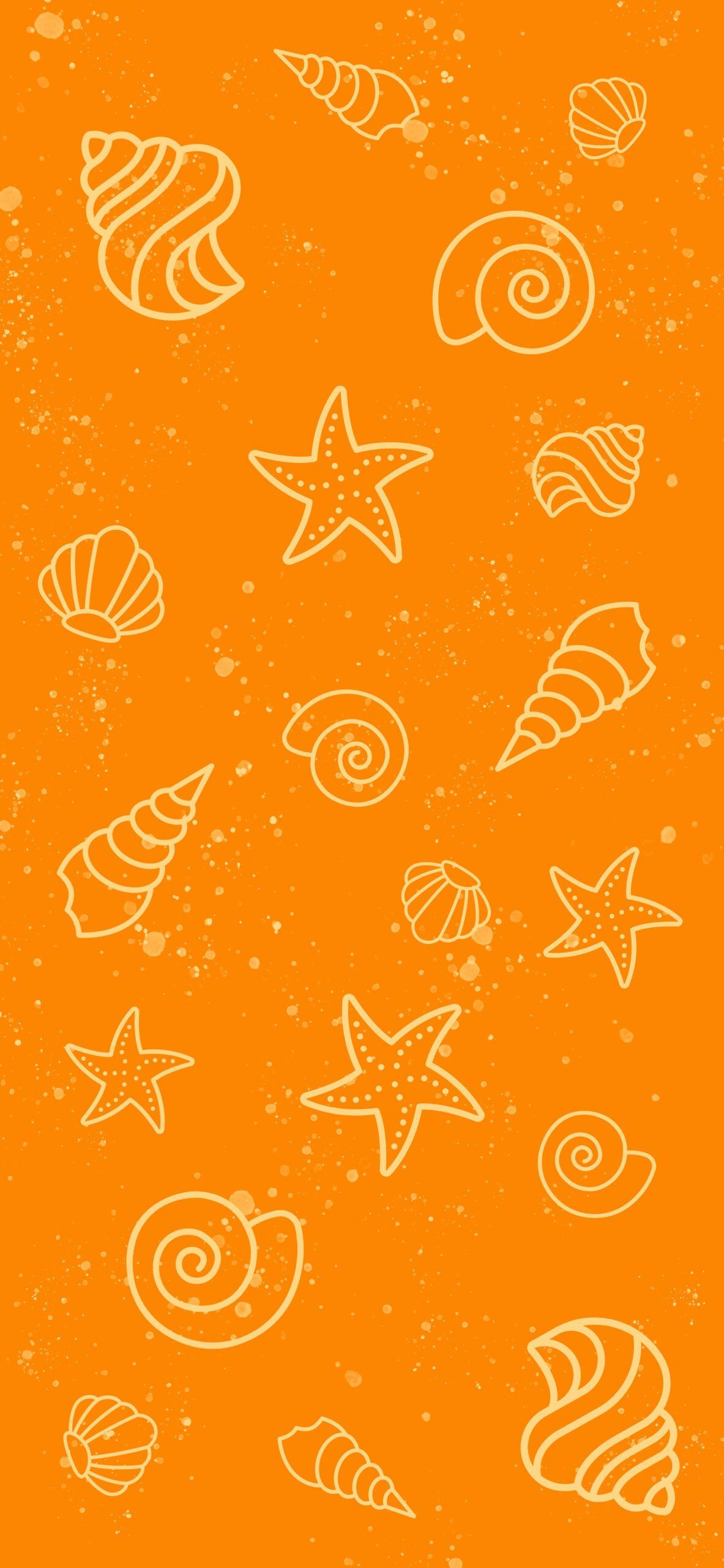A wallpaper of orange background with white sea shells and star fish - Pastel orange, starfish