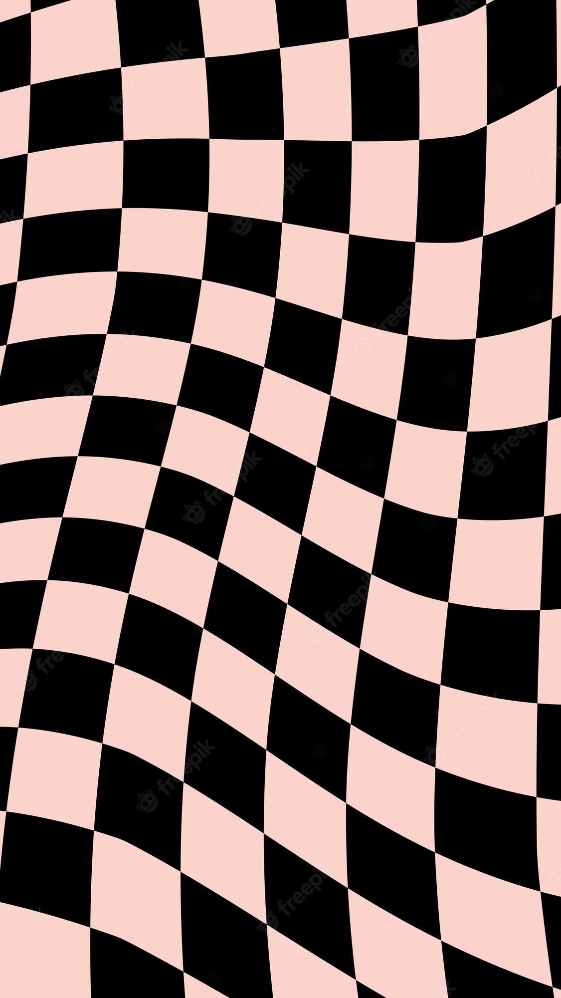 A black and white checkered pattern on pink - Pastel orange, checkered