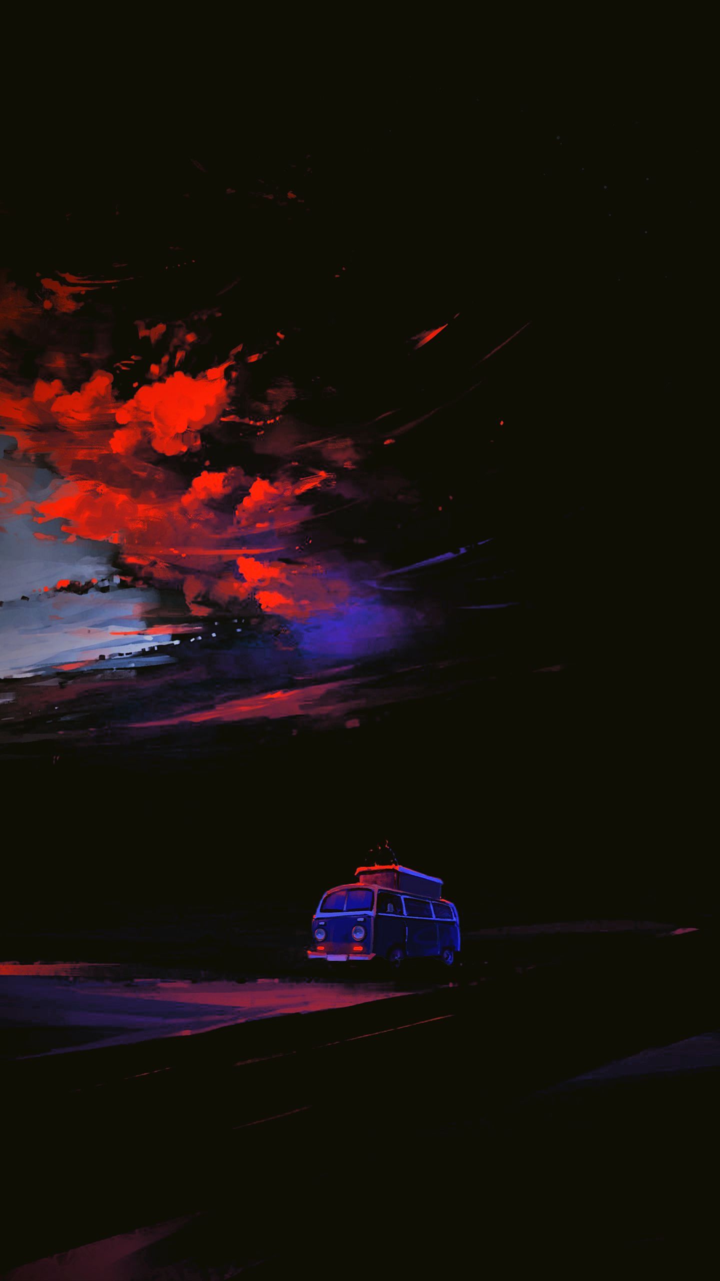 A car driving down the road at night - HD