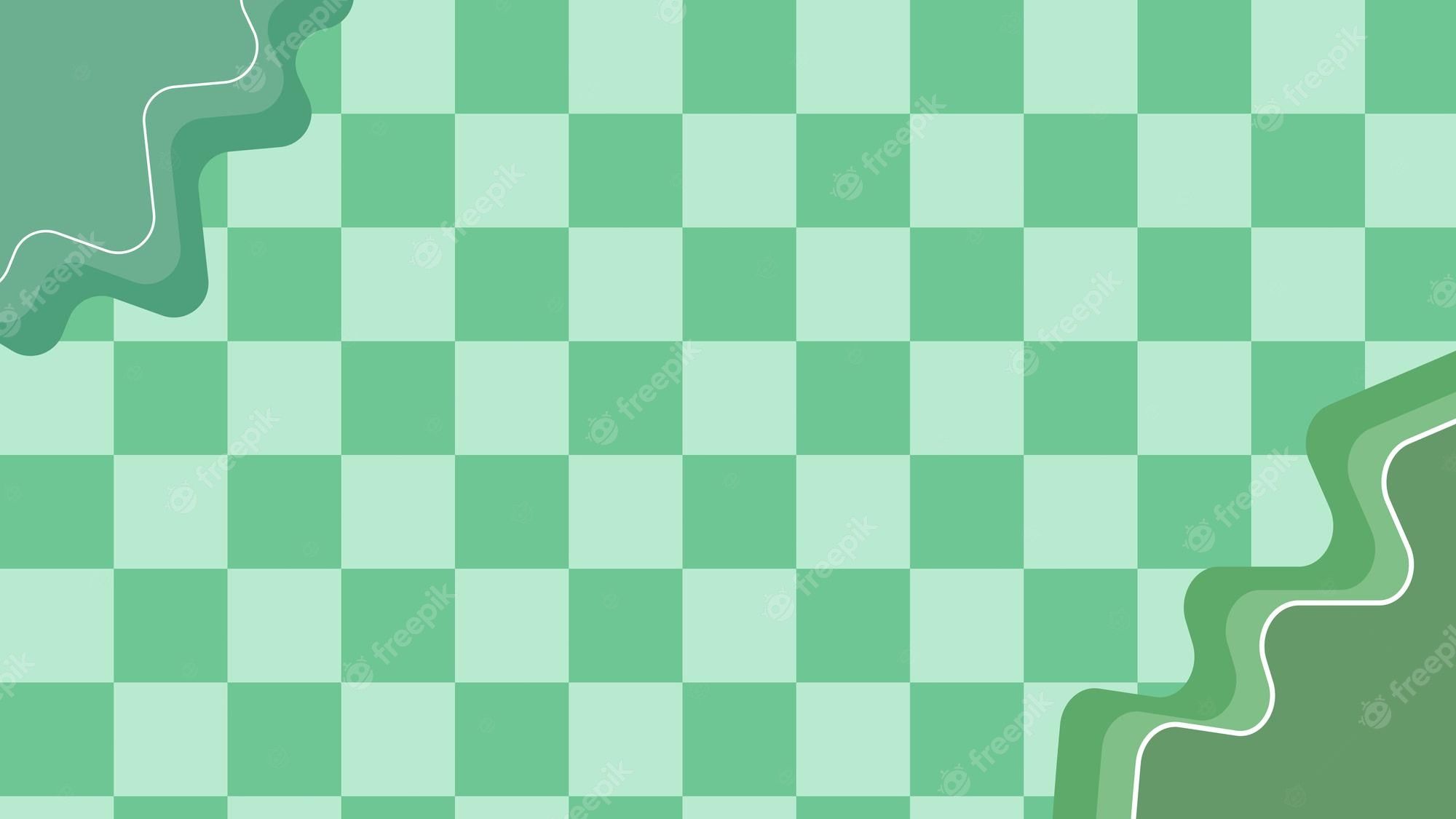 Chessboard background with green cells and a green abstract shape - Light green