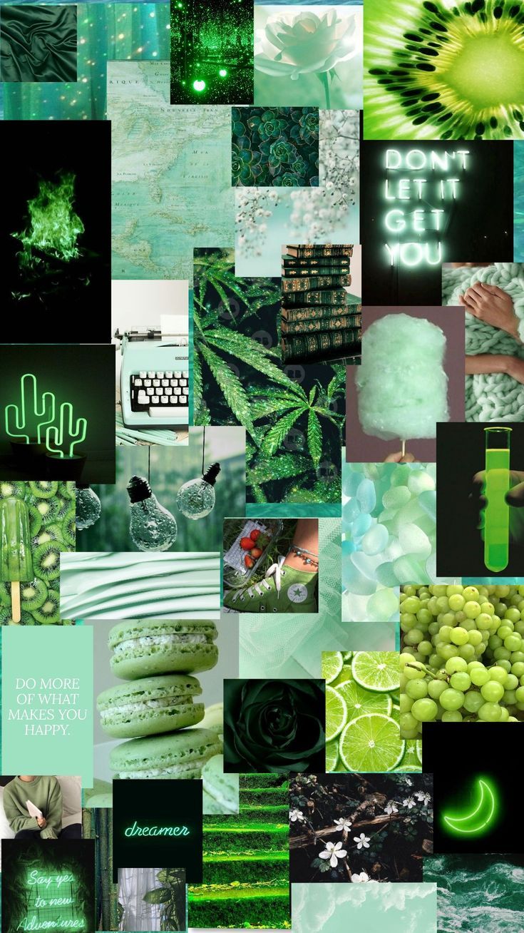 A collage of green and lime colored images - Light green