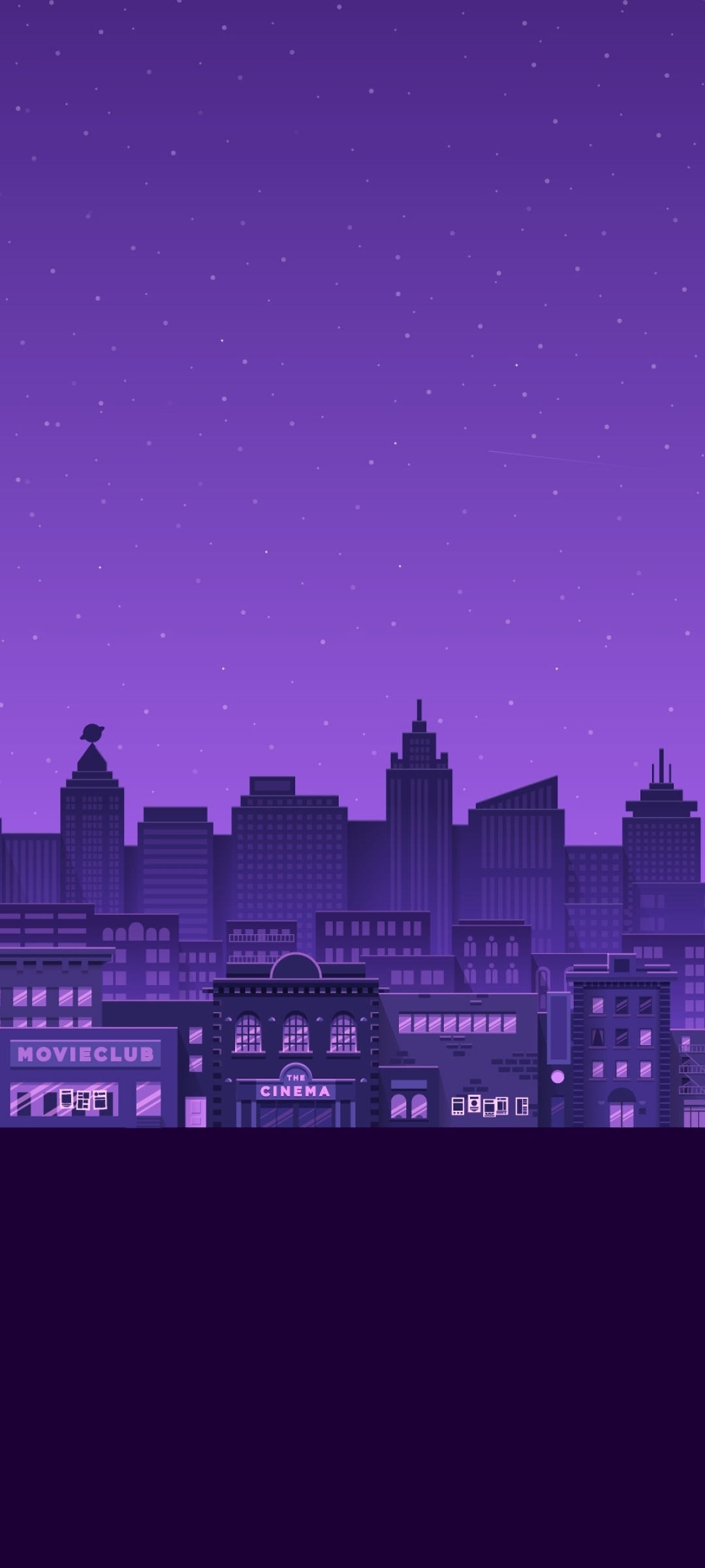 A purple city skyline with buildings and stars - Purple quotes