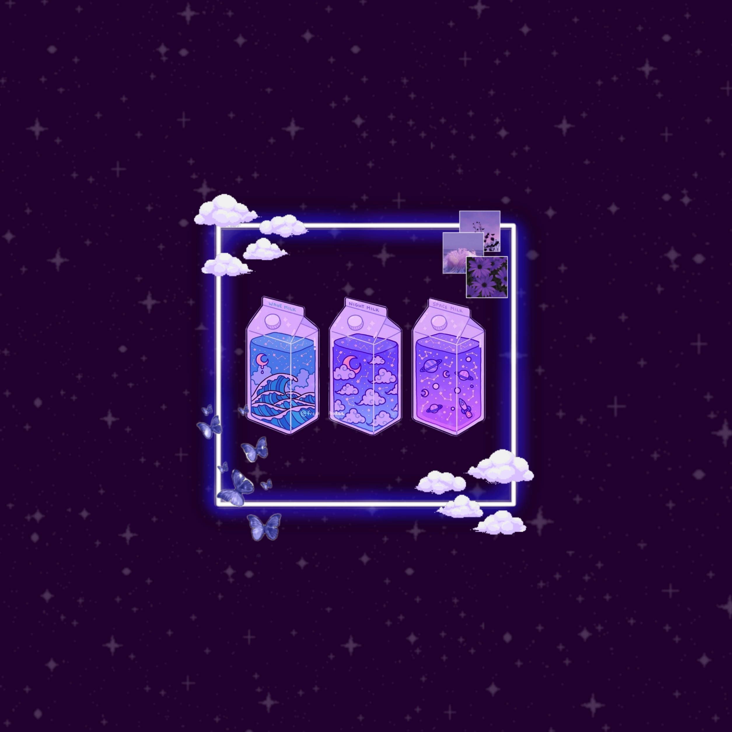 A purple background with three bottles of water - Purple