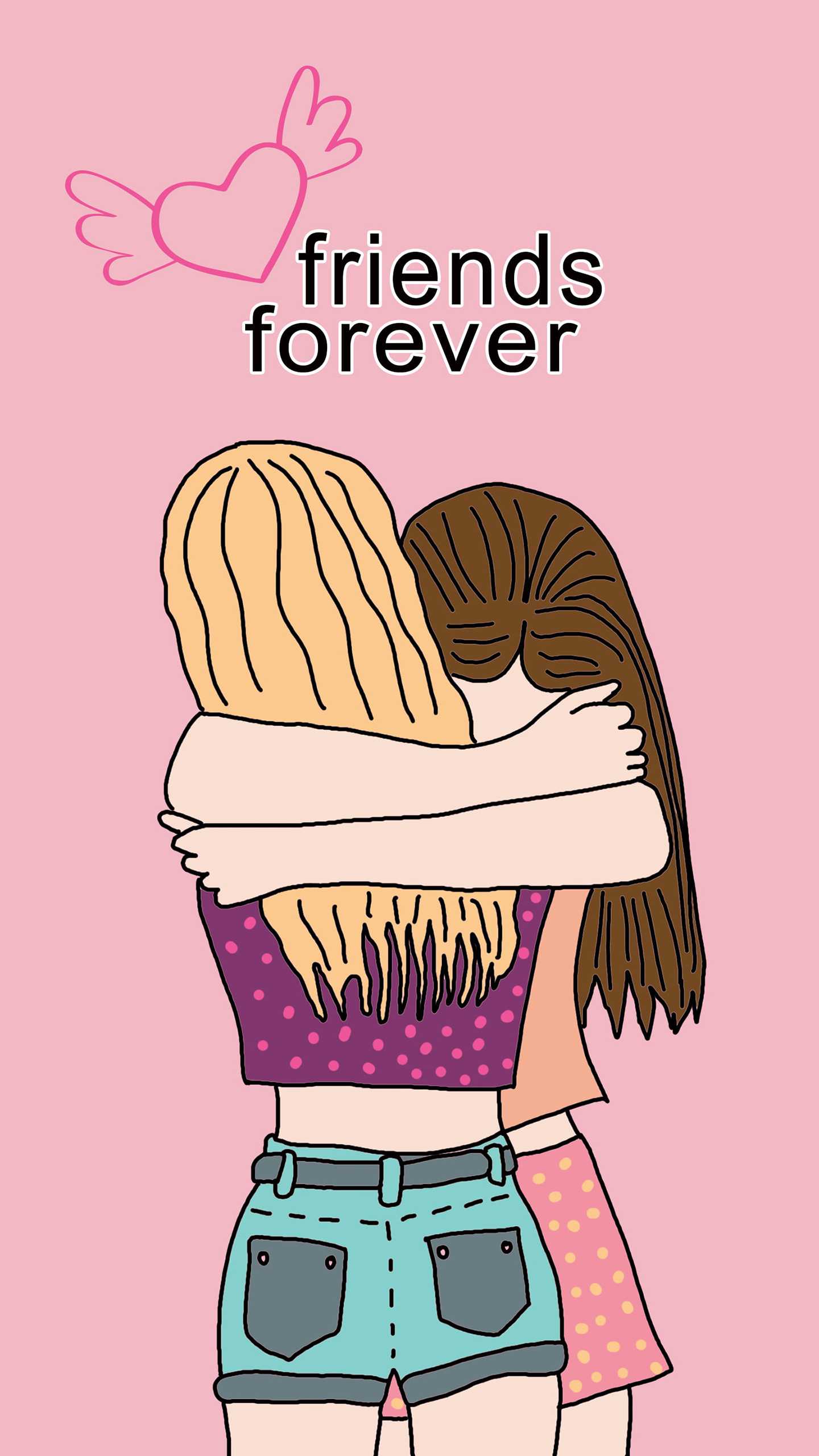 Friends forever - a cartoon of two girls hugging each other - Bestie