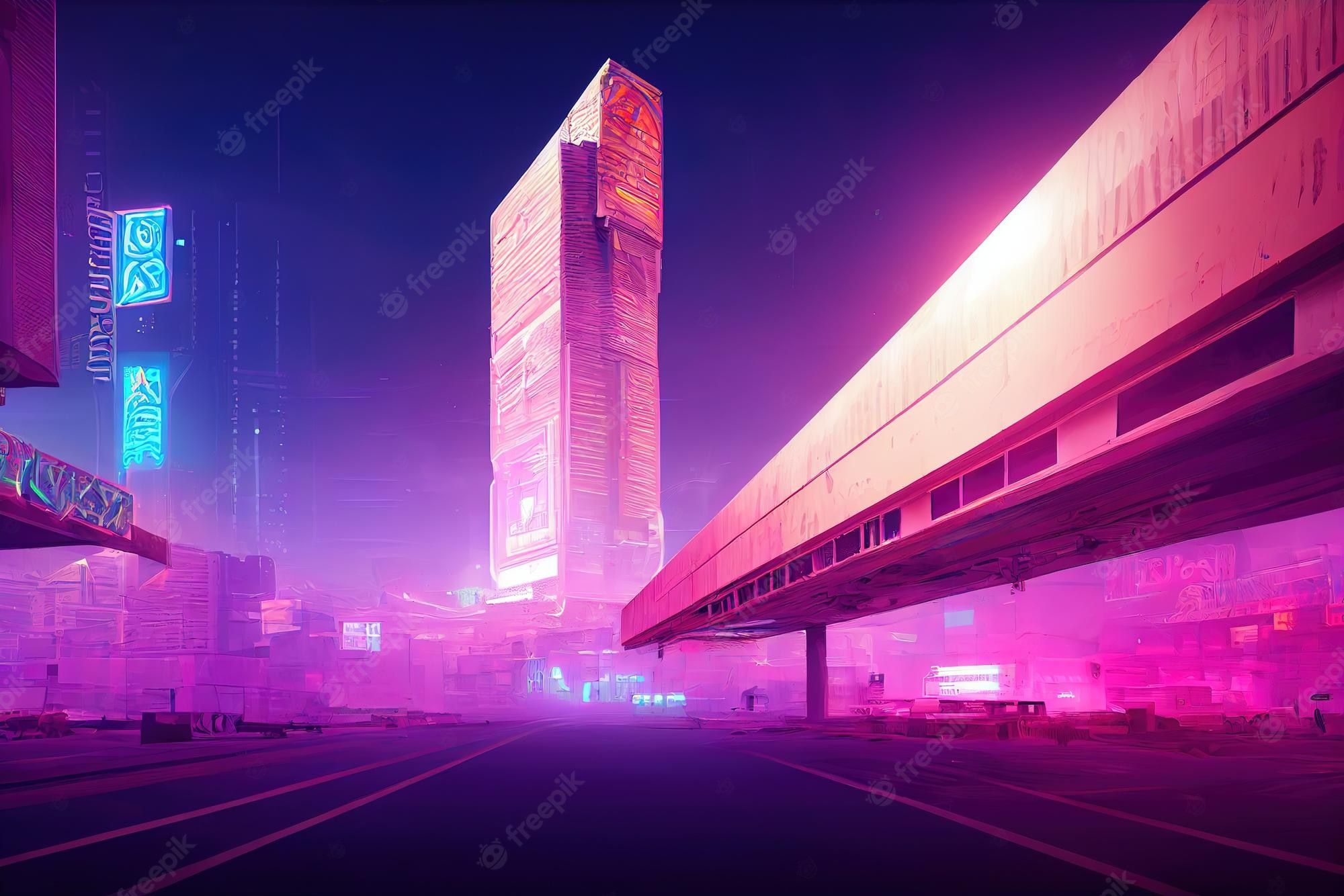 Premium Photo. Colorful cyberpunk metaverse city background concept art digital painting