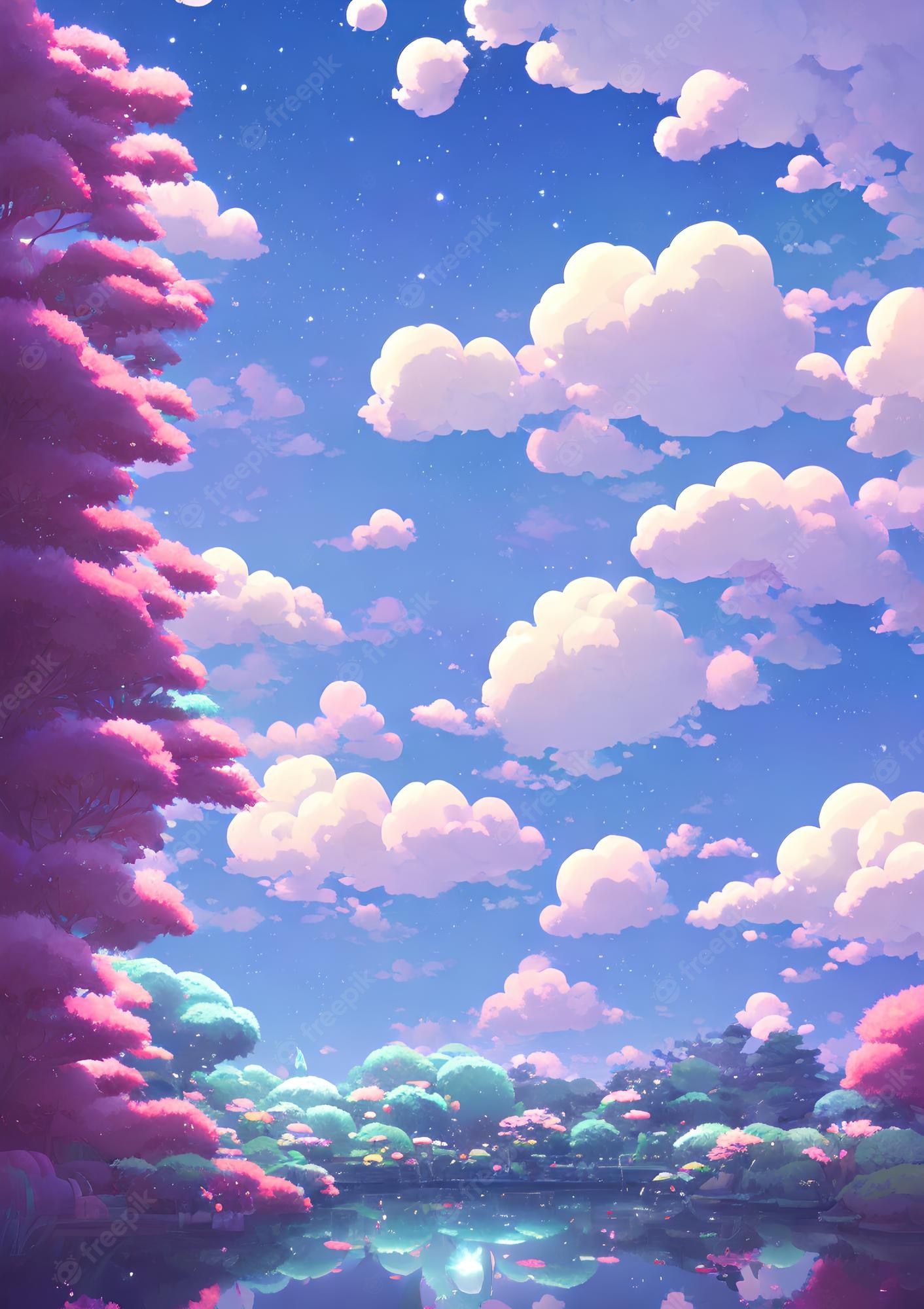 Illustration of beautiful scenery of the sky and the river - Anime landscape
