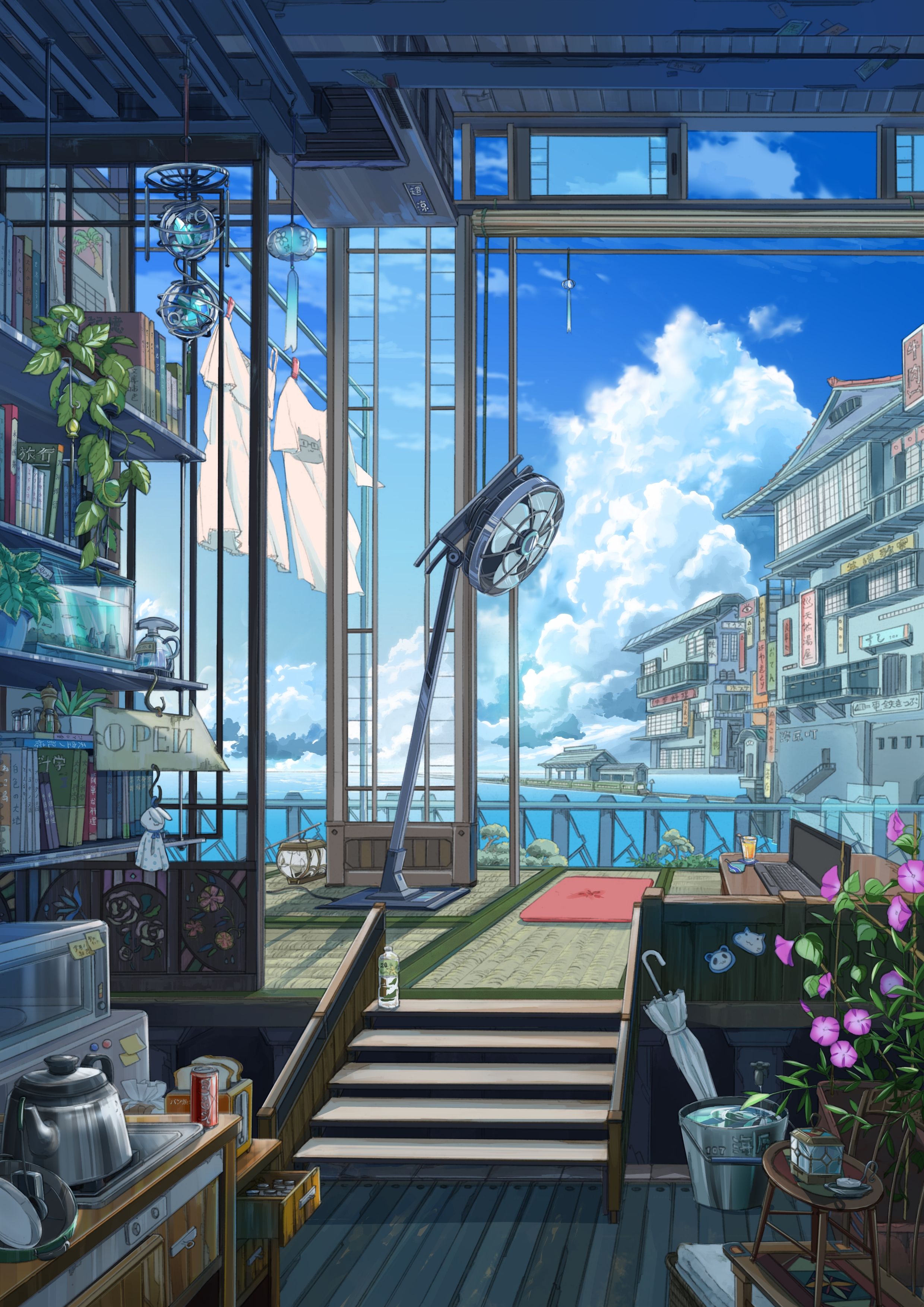 A room with windows and plants - Anime landscape