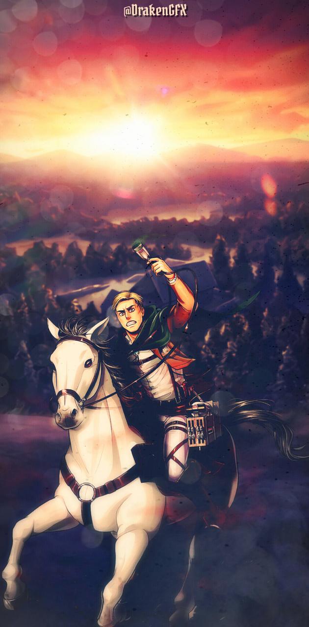 A poster of an animated character riding on horseback - Attack On Titan