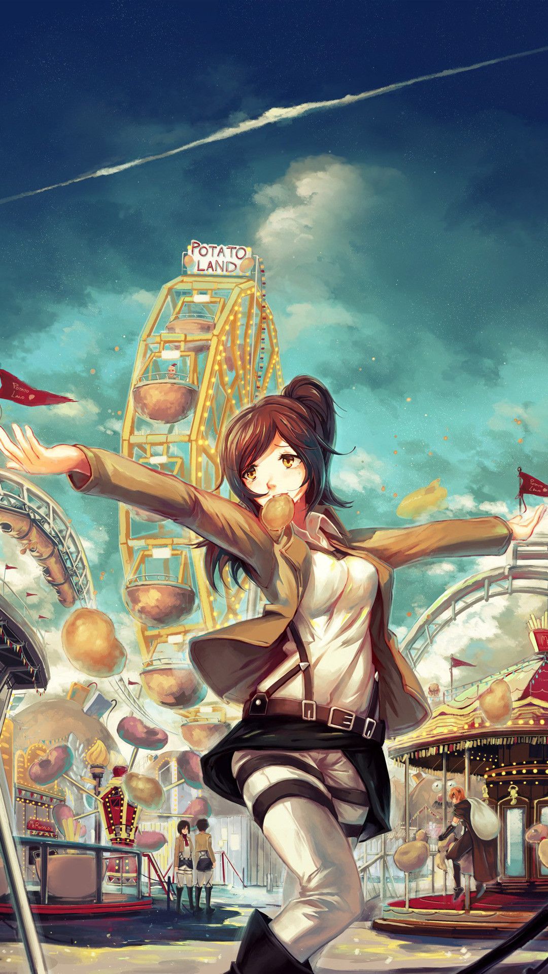 Anime girl in a carnival with a ferris wheel in the background - Attack On Titan