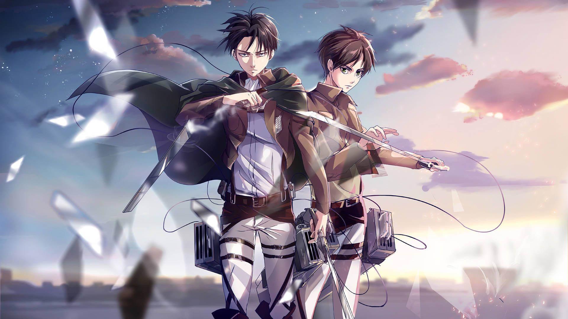 Anime wallpaper with two people holding swords - Attack On Titan