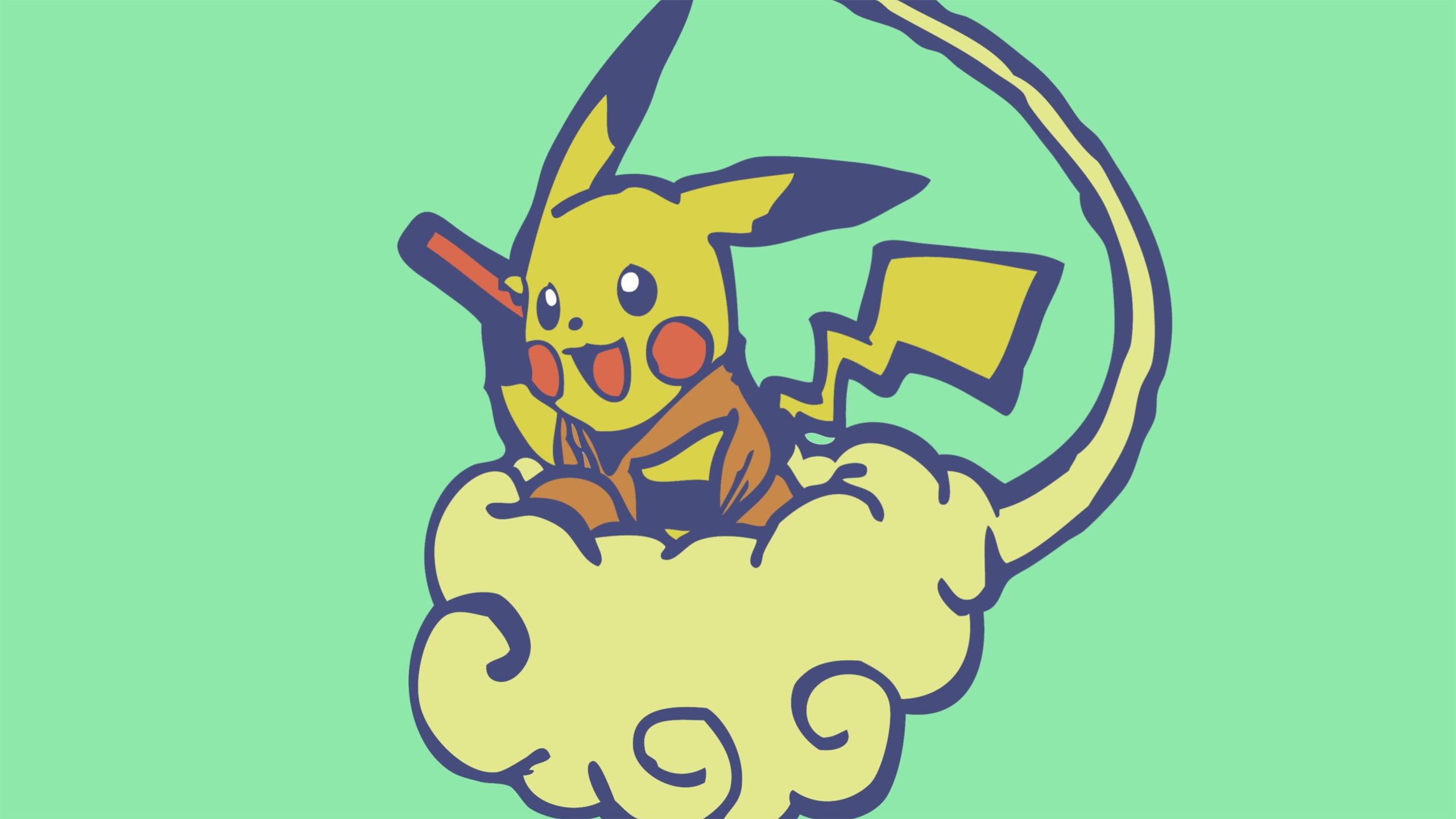 A cartoon pokemon character is sitting on top of the cloud - Pikachu, 2560x1440, Pokemon