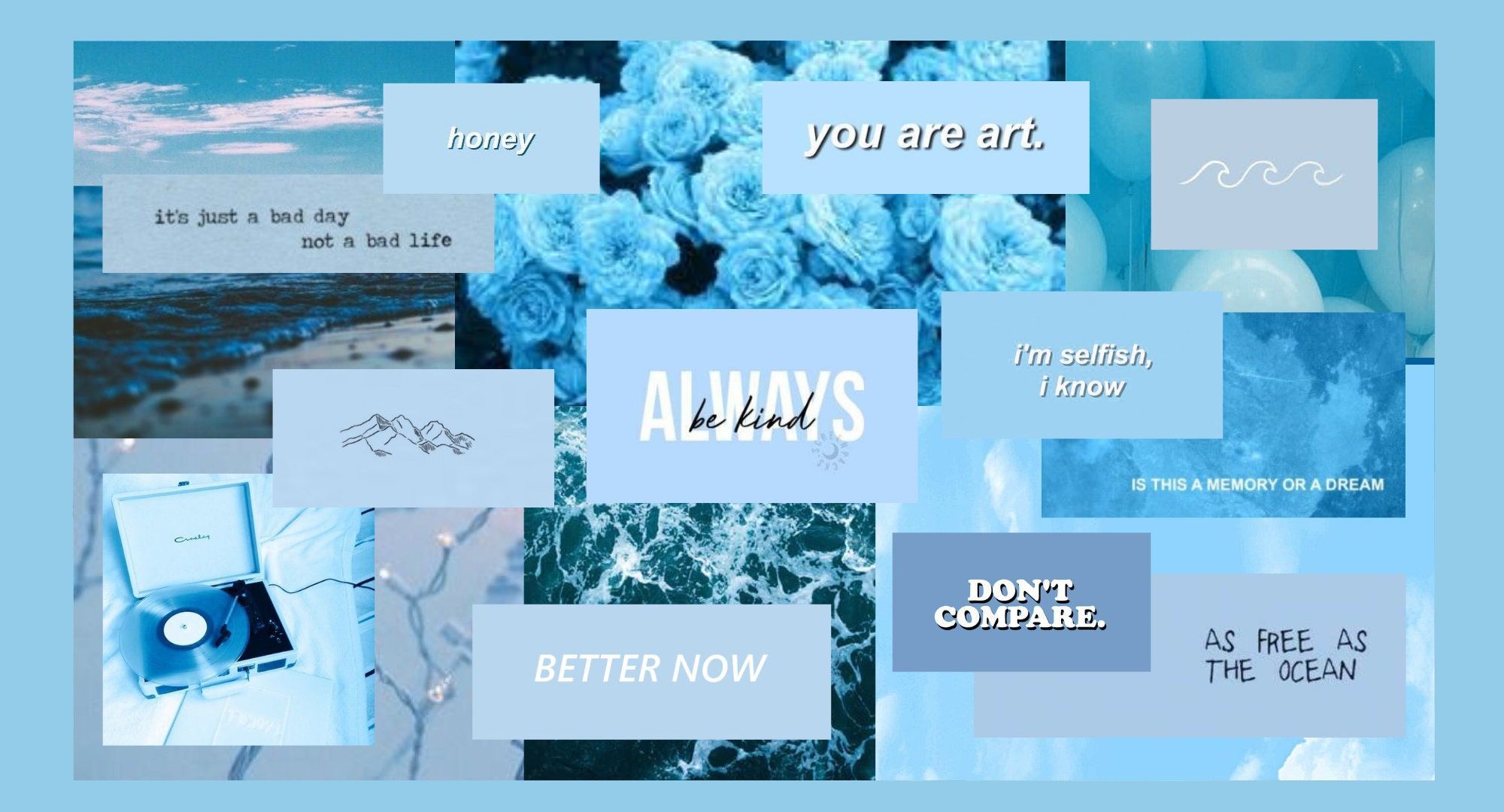 A blue collage with the words 