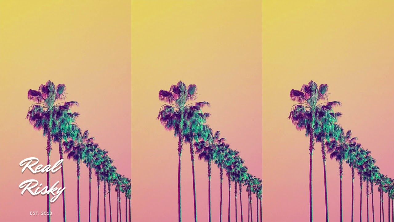 A row of palm trees in front of a sunset - California