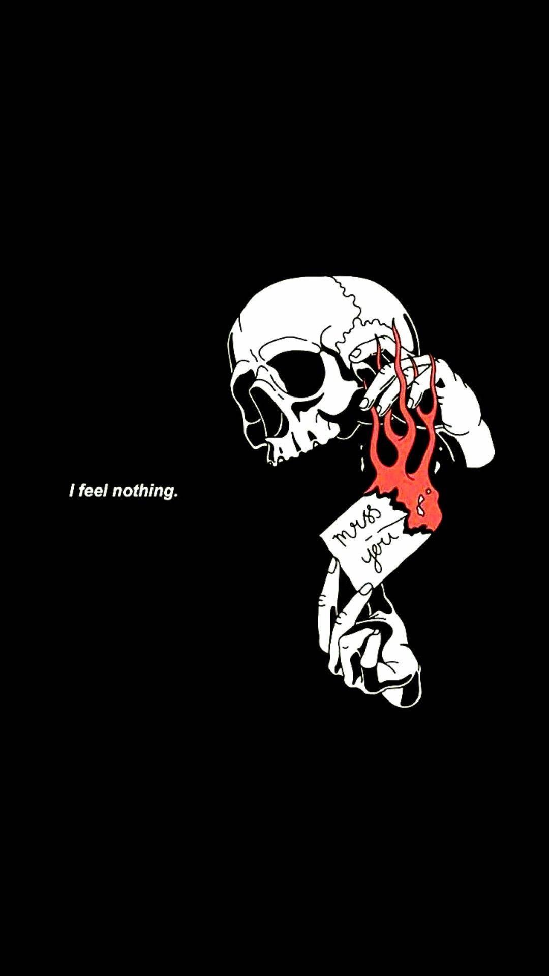 Download Black Trippy Skull With Paper Wallpaper