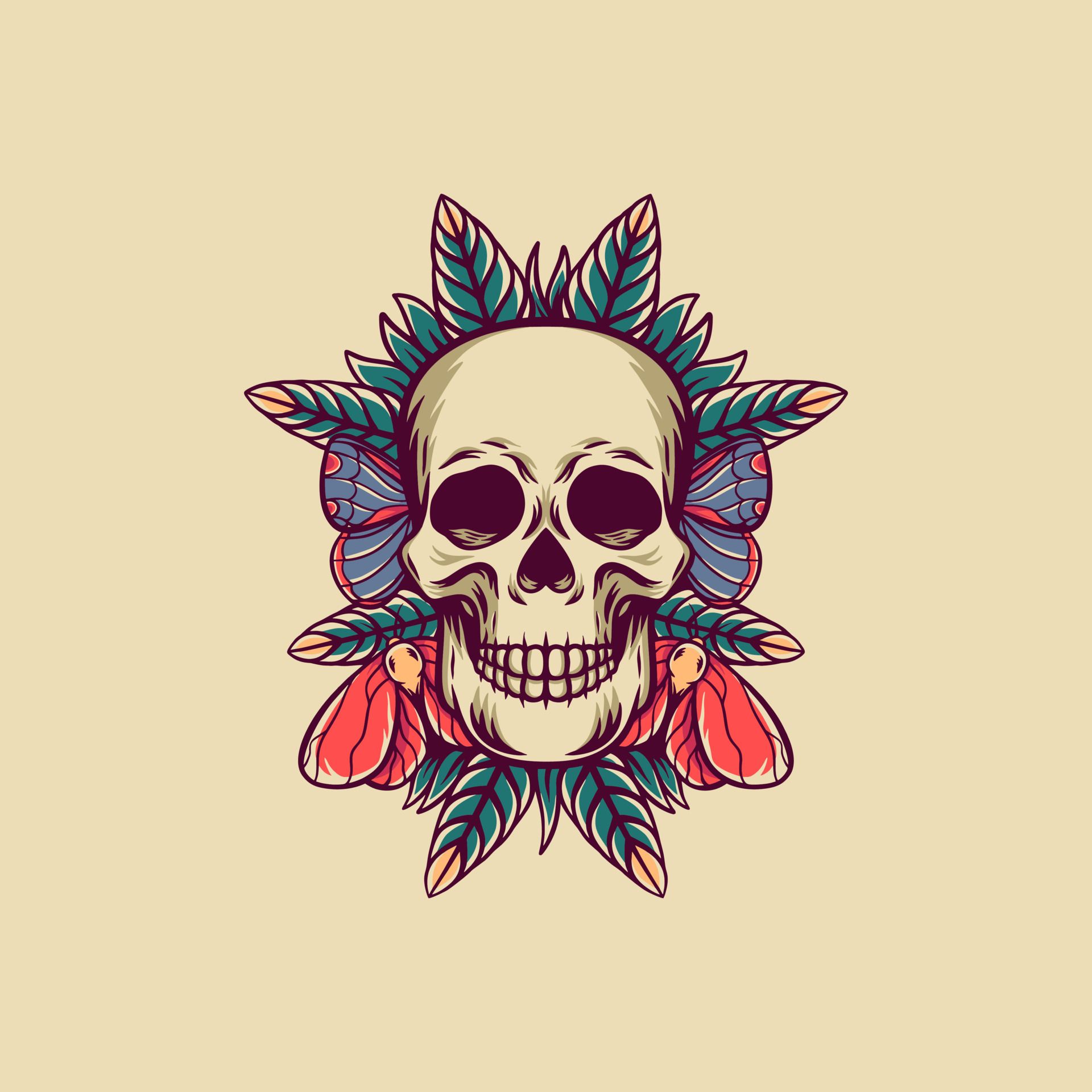 A skull with flowers and leaves on it - Skull