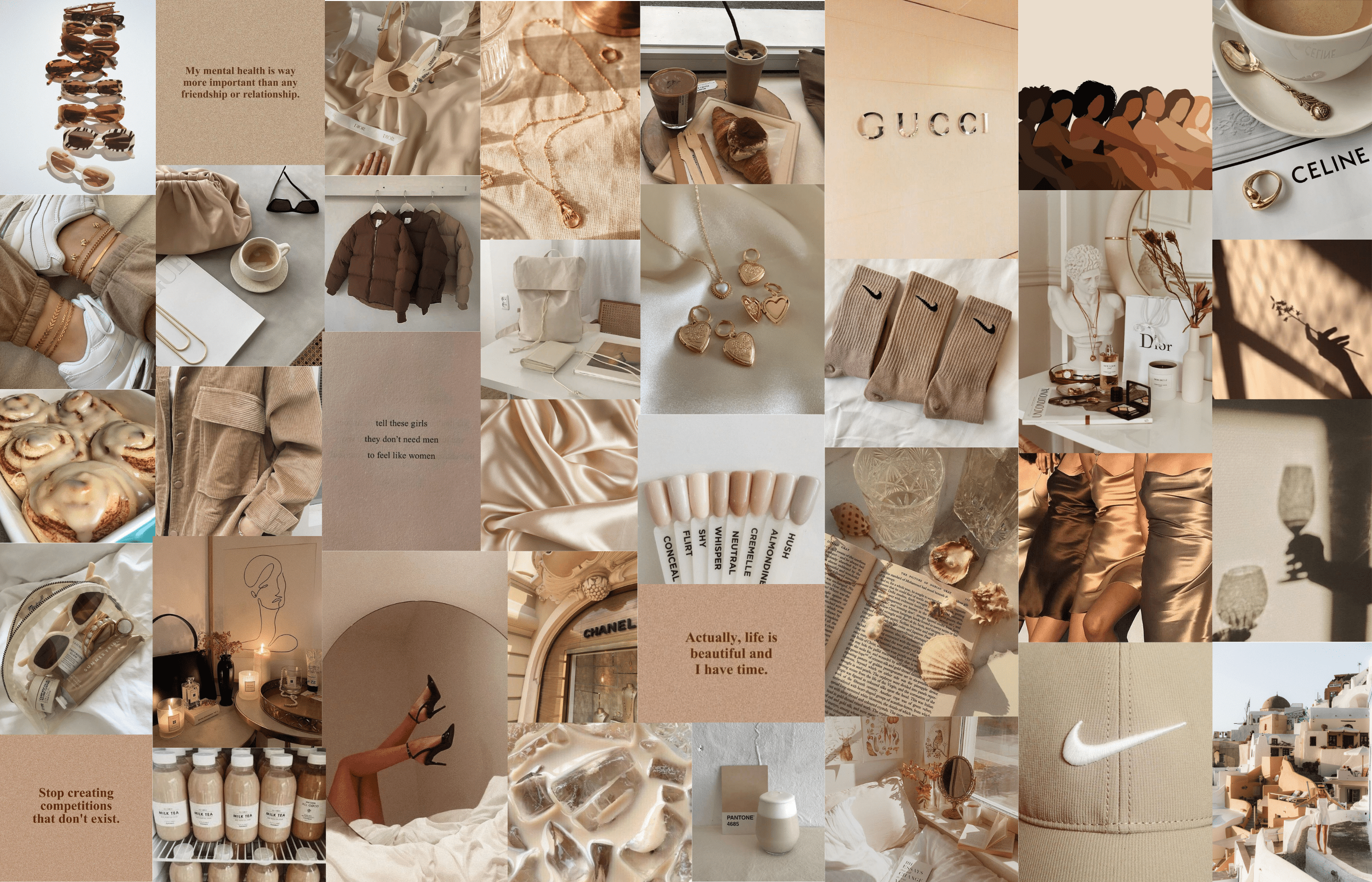 A collage of tan and brown aesthetic pictures. - Laptop, collage, fashion, beige, Chanel