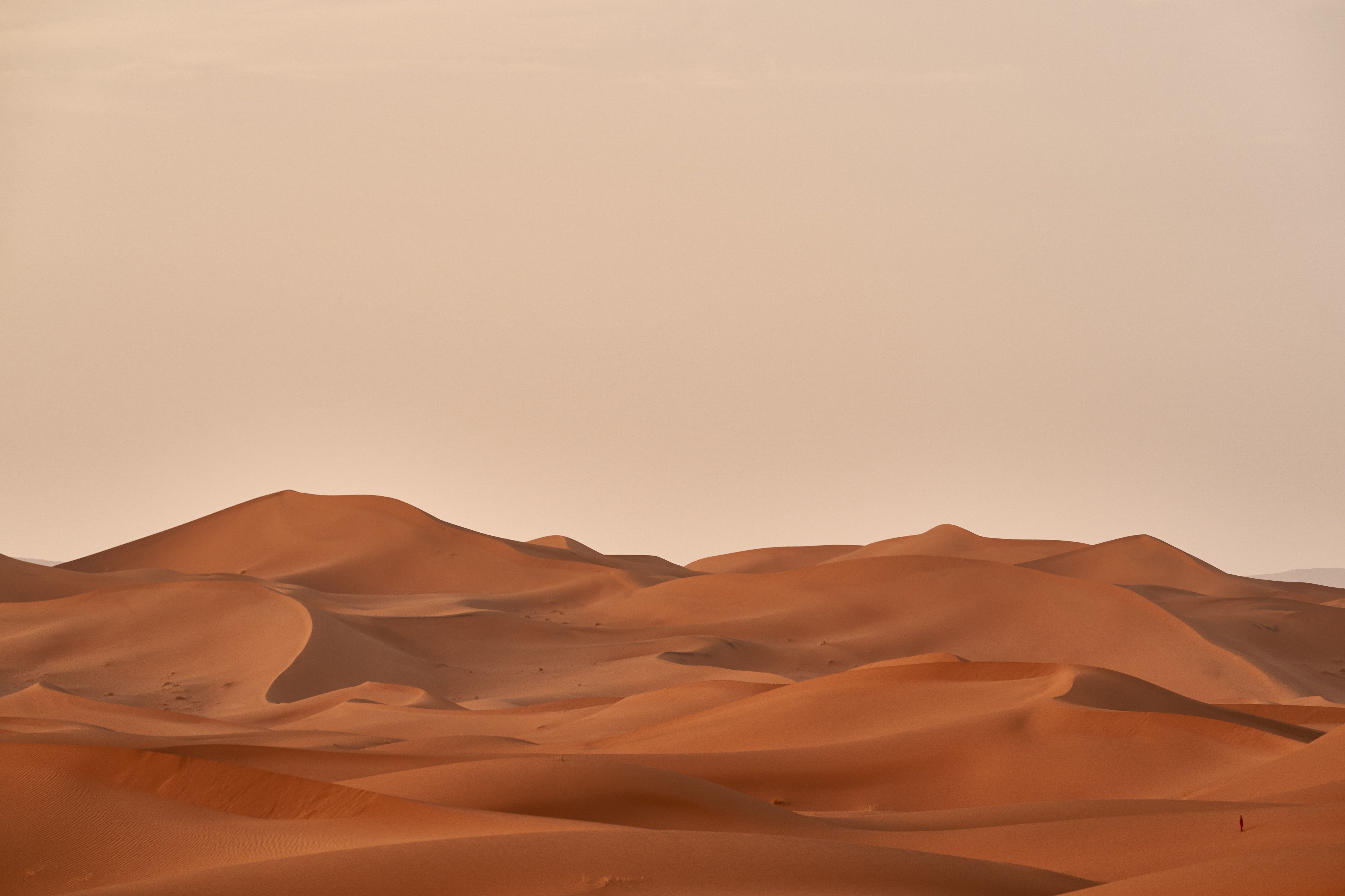 A desert with tall sand dunes under a hazy sky - Beige, desert, minimalist beige