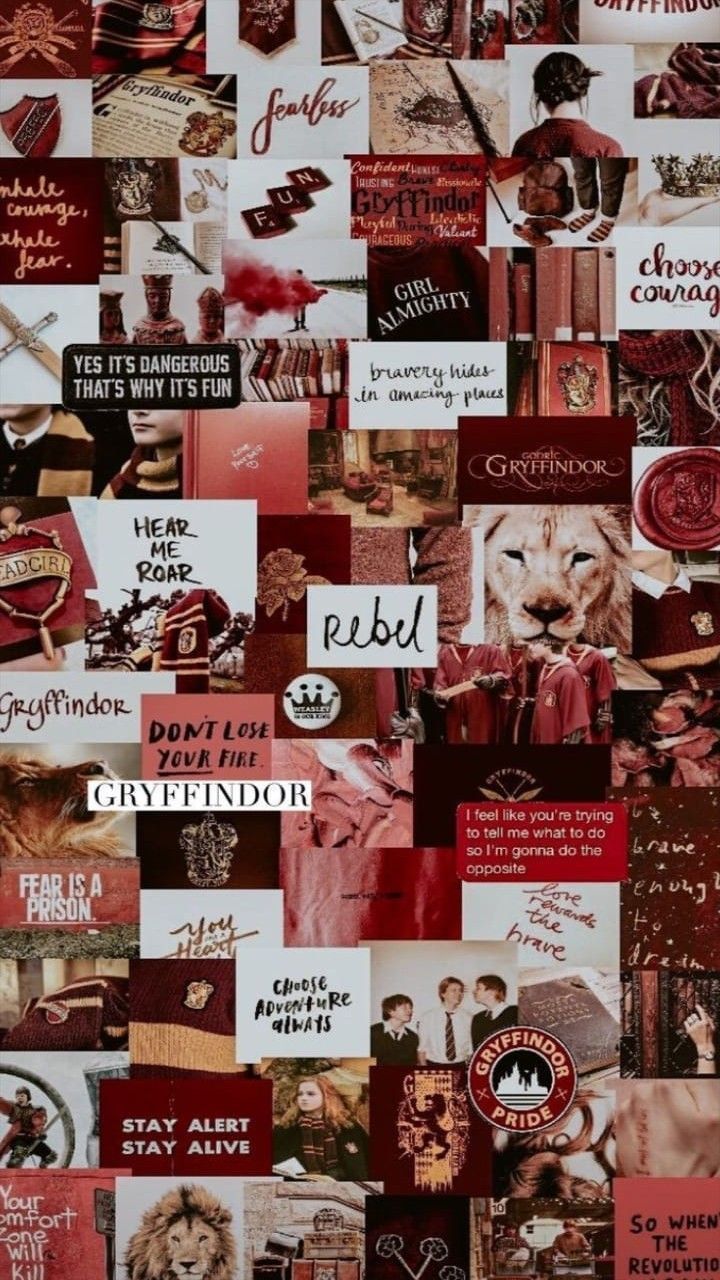 A collage of different pictures with the words harry potter - Gryffindor