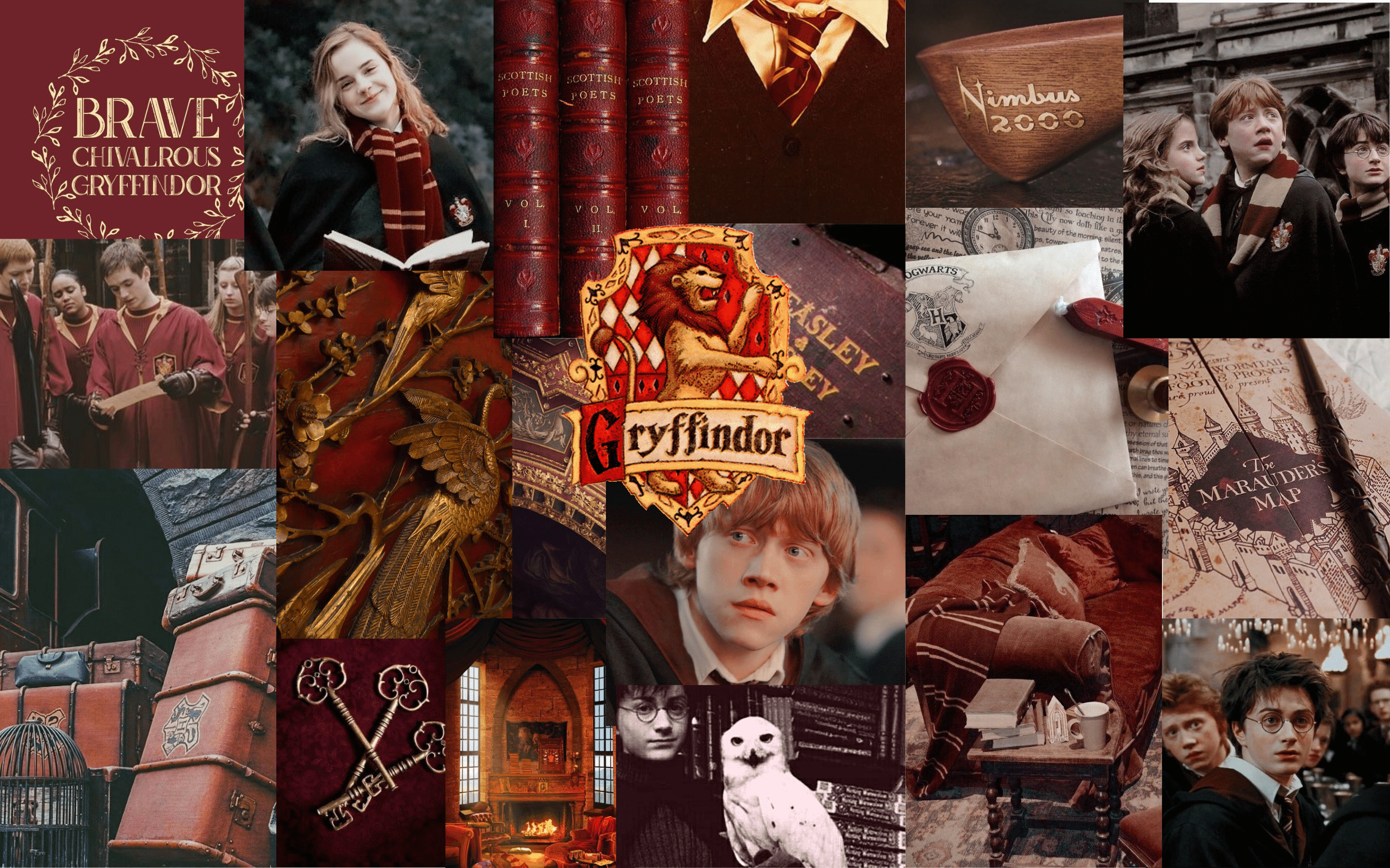 A collage of images of Harry Potter characters and items. - Gryffindor