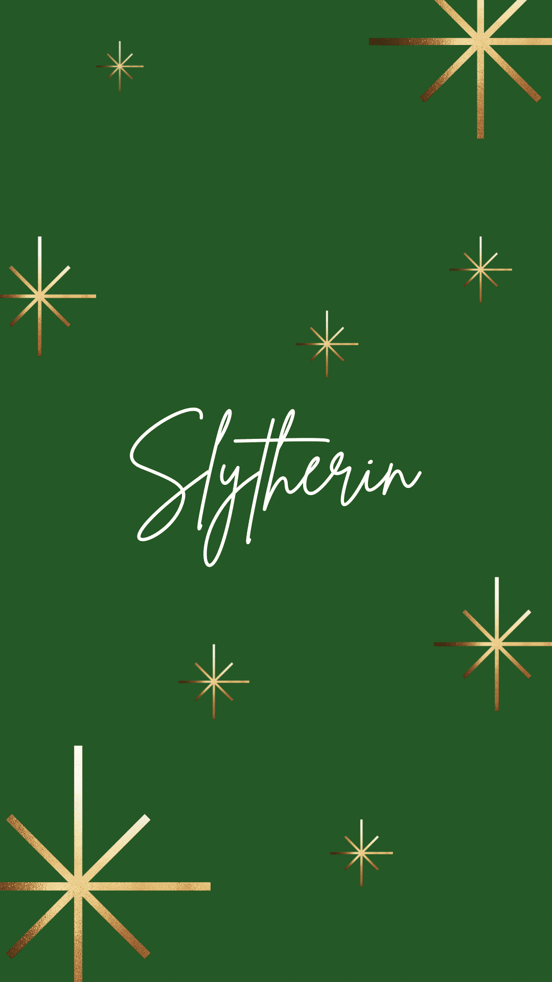 The cover of a book with gold stars and green background - Slytherin