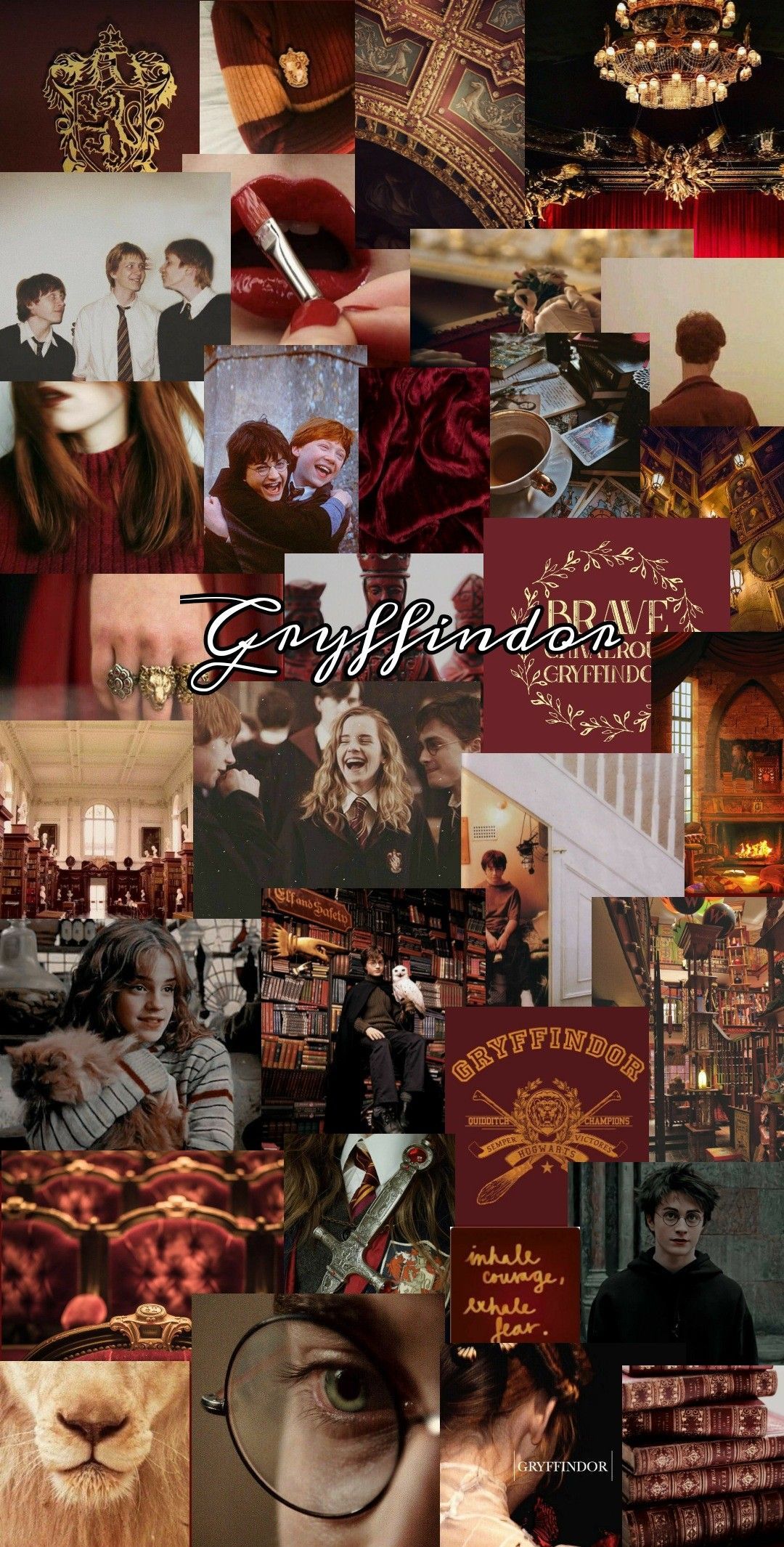 A collage of pictures with the words harry potter - Gryffindor