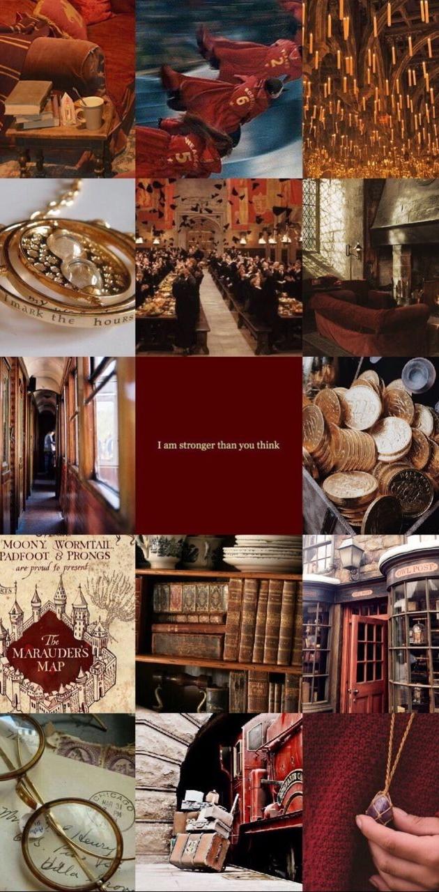 A collage of pictures showing different items in the room - Gryffindor