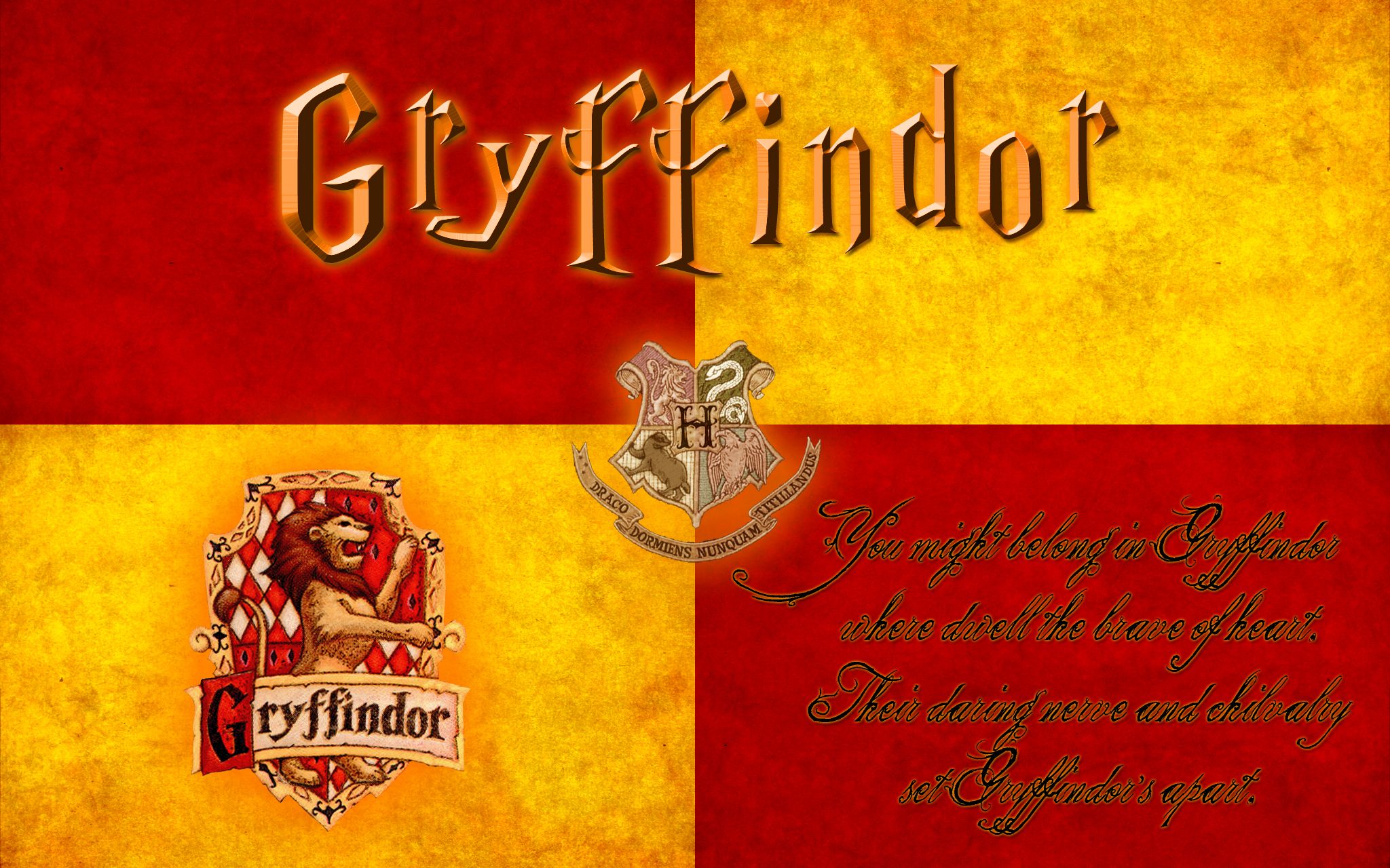 Harry Potter wallpaper with the Gryffindor house crest and the words 