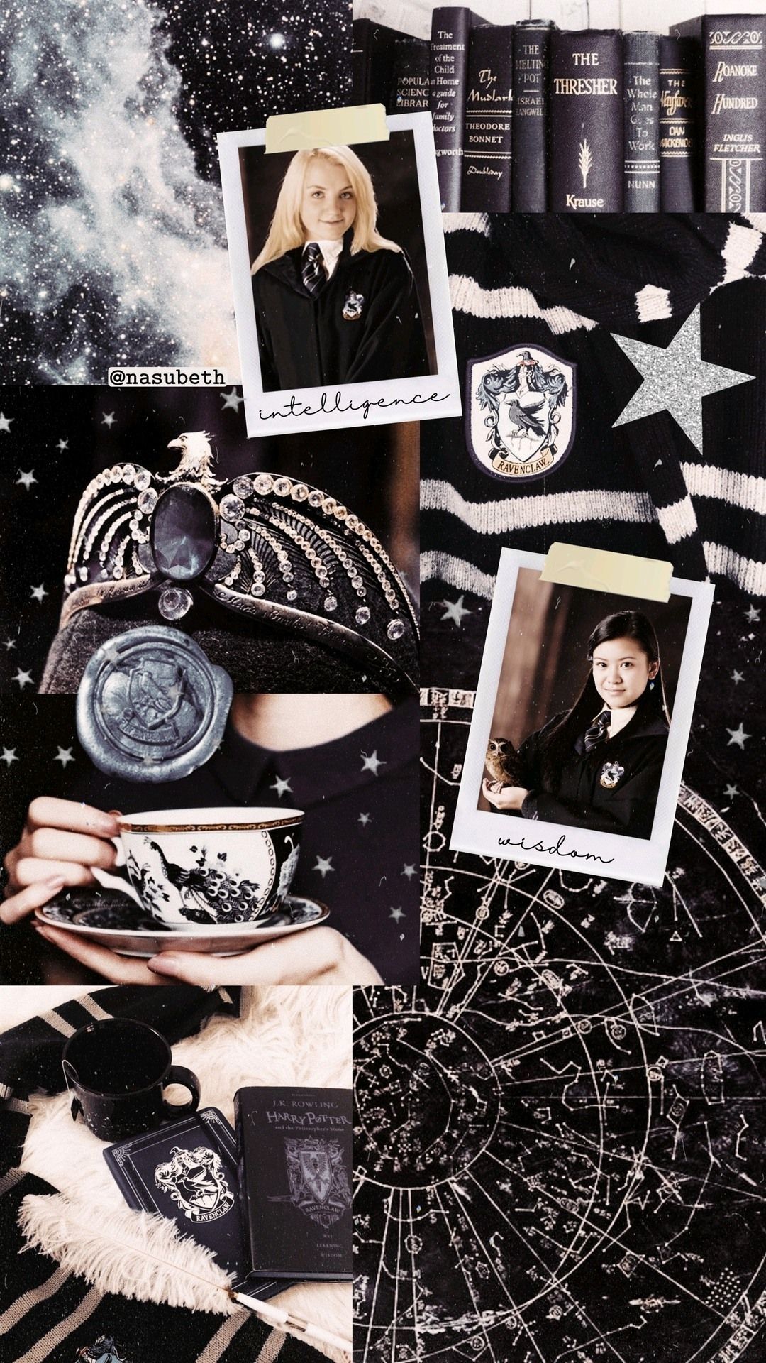 A collage of pictures with stars and planets - Ravenclaw