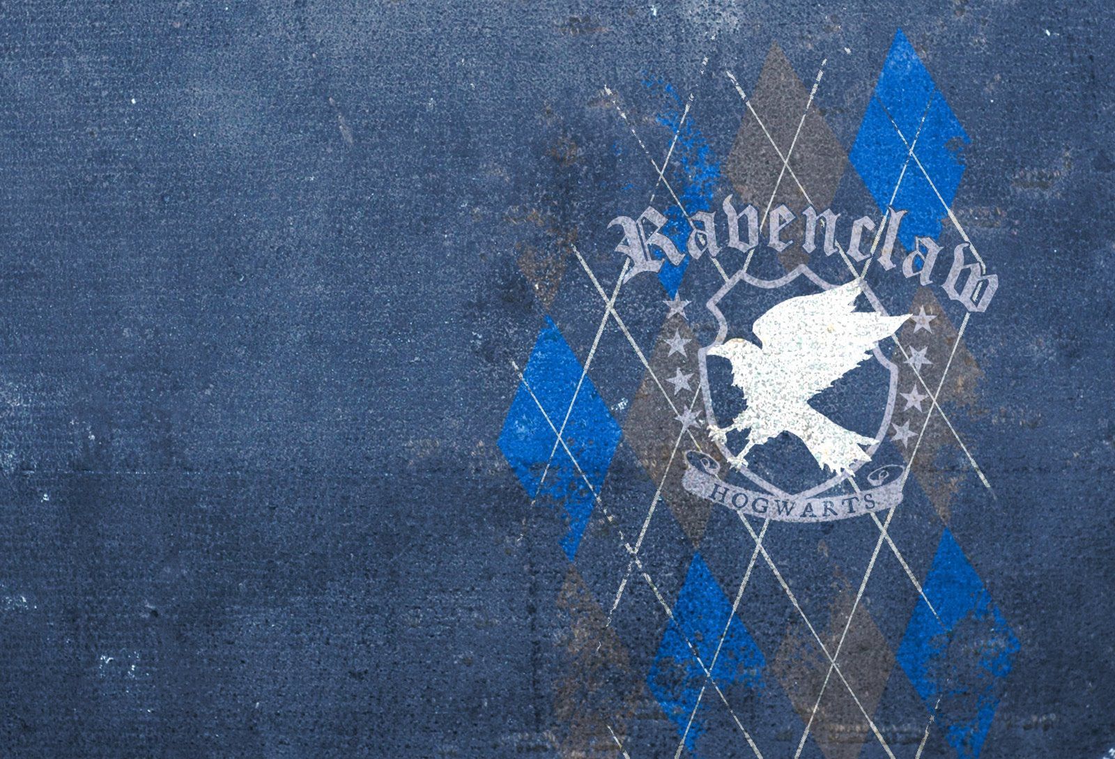 A Ravenclaw crest on a blue and white argyle background - Ravenclaw