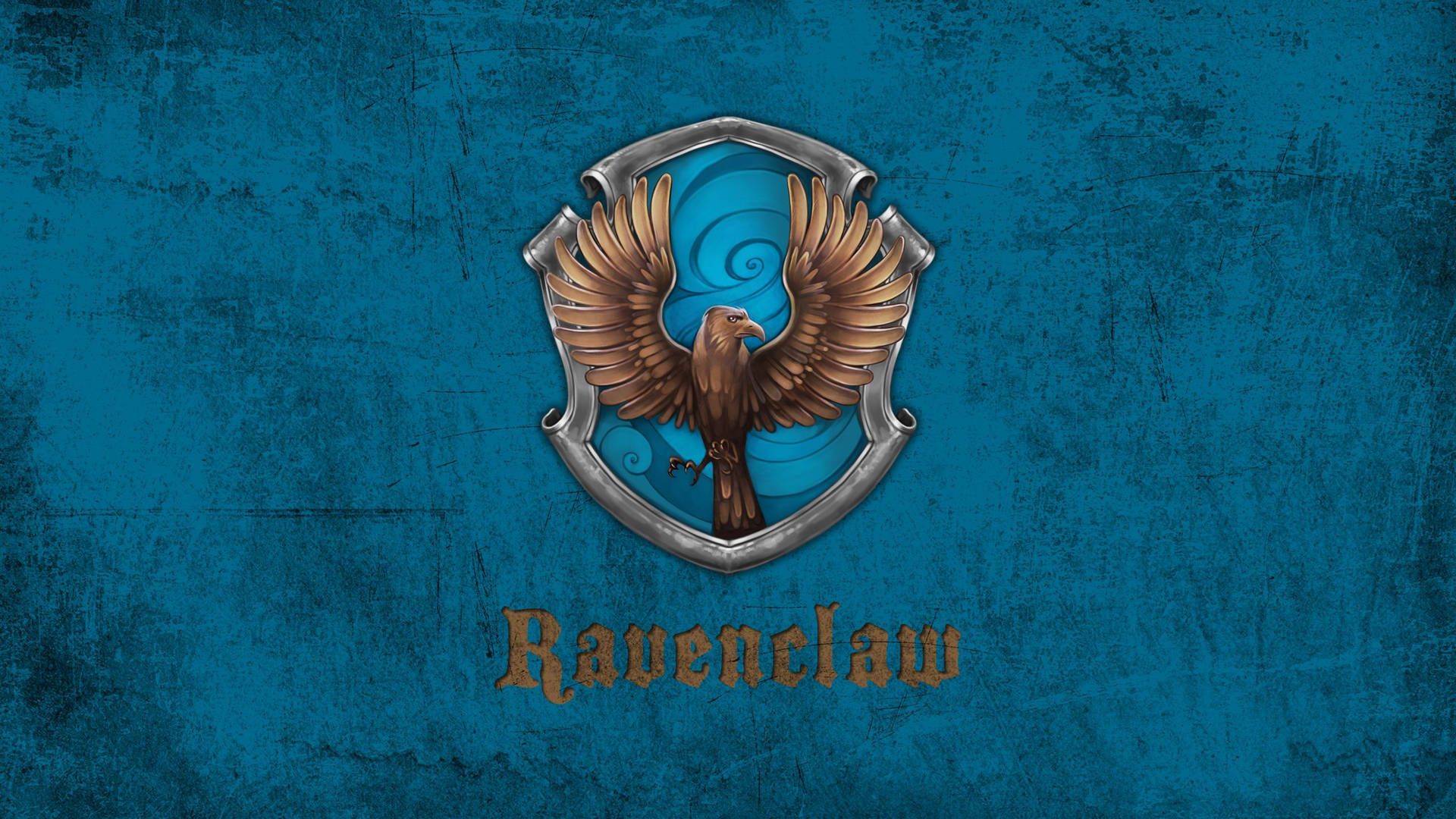 Ravenclaw house crest from Harry Potter, on a blue background - Ravenclaw