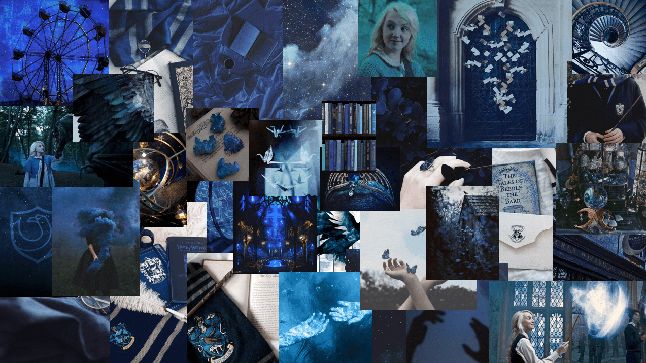 A collage of pictures with blue backgrounds - Ravenclaw