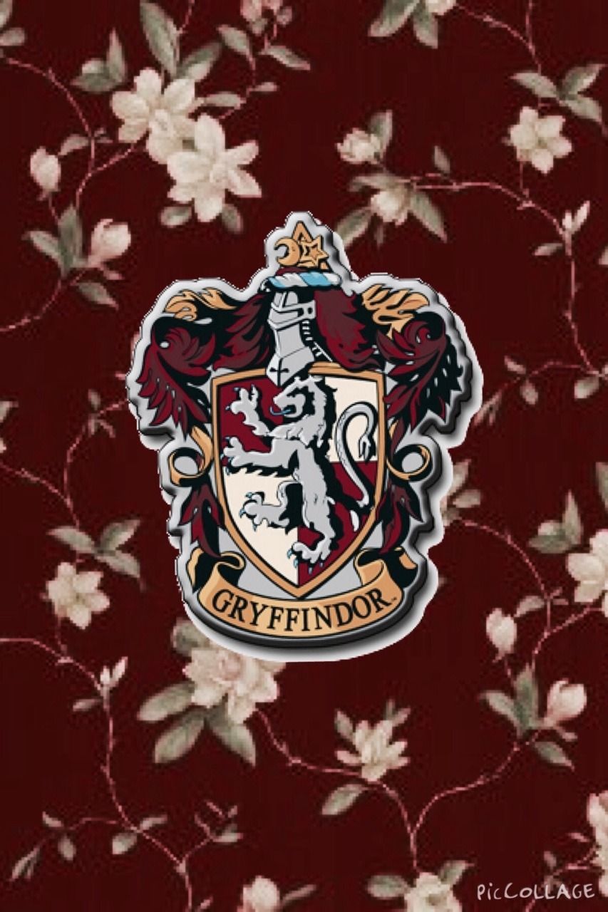 The harry potter crest on a red background - Gryffindor