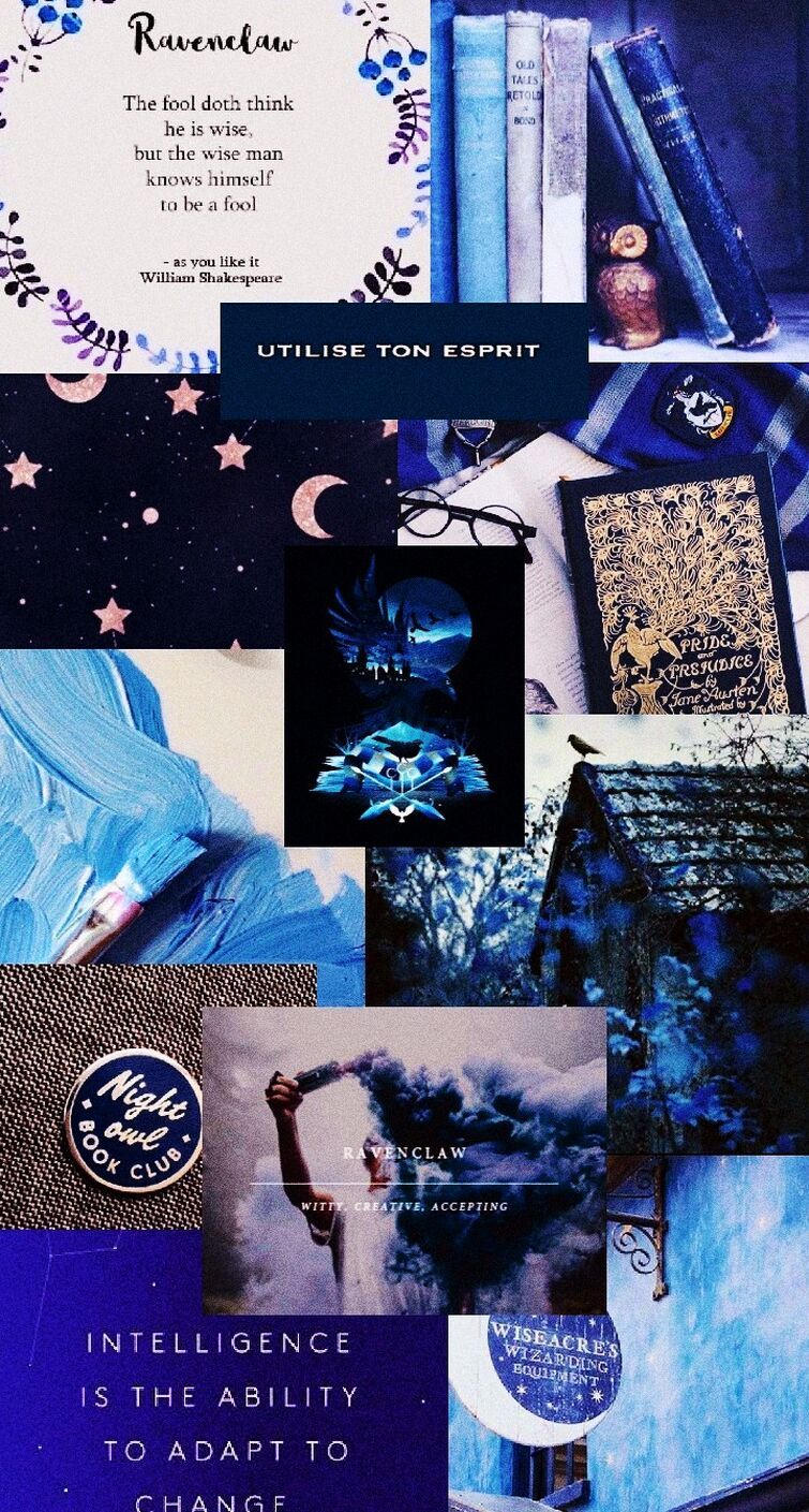 A collage of images with blue and black backgrounds - Ravenclaw