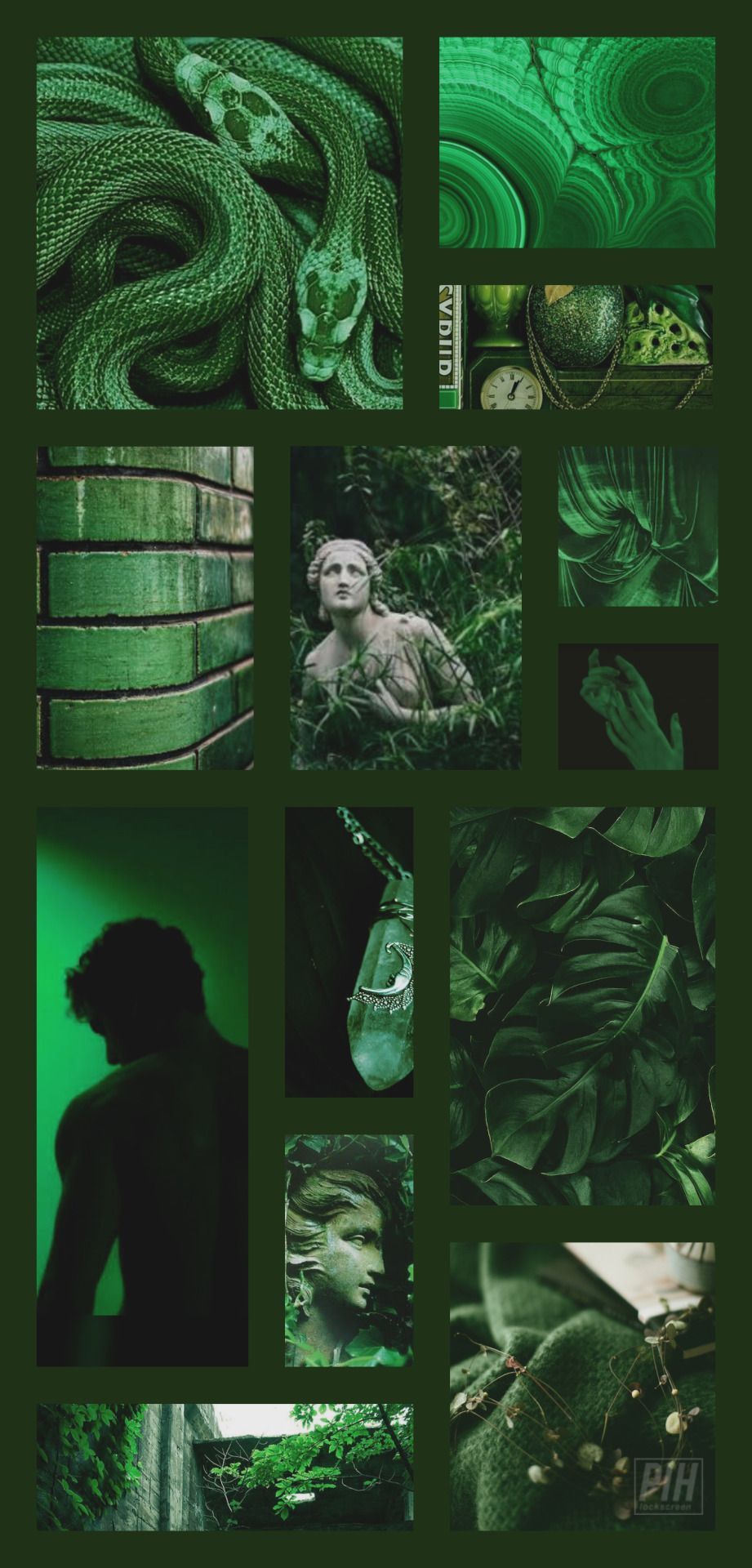 Aesthetic green wallpaper with a collage of pictures - Slytherin