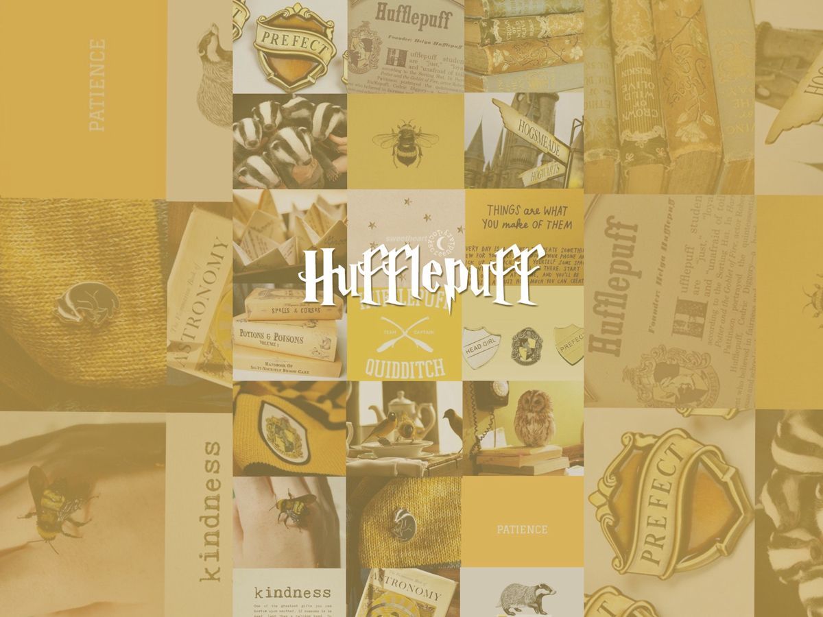 A collage of various harry potter items - Hufflepuff