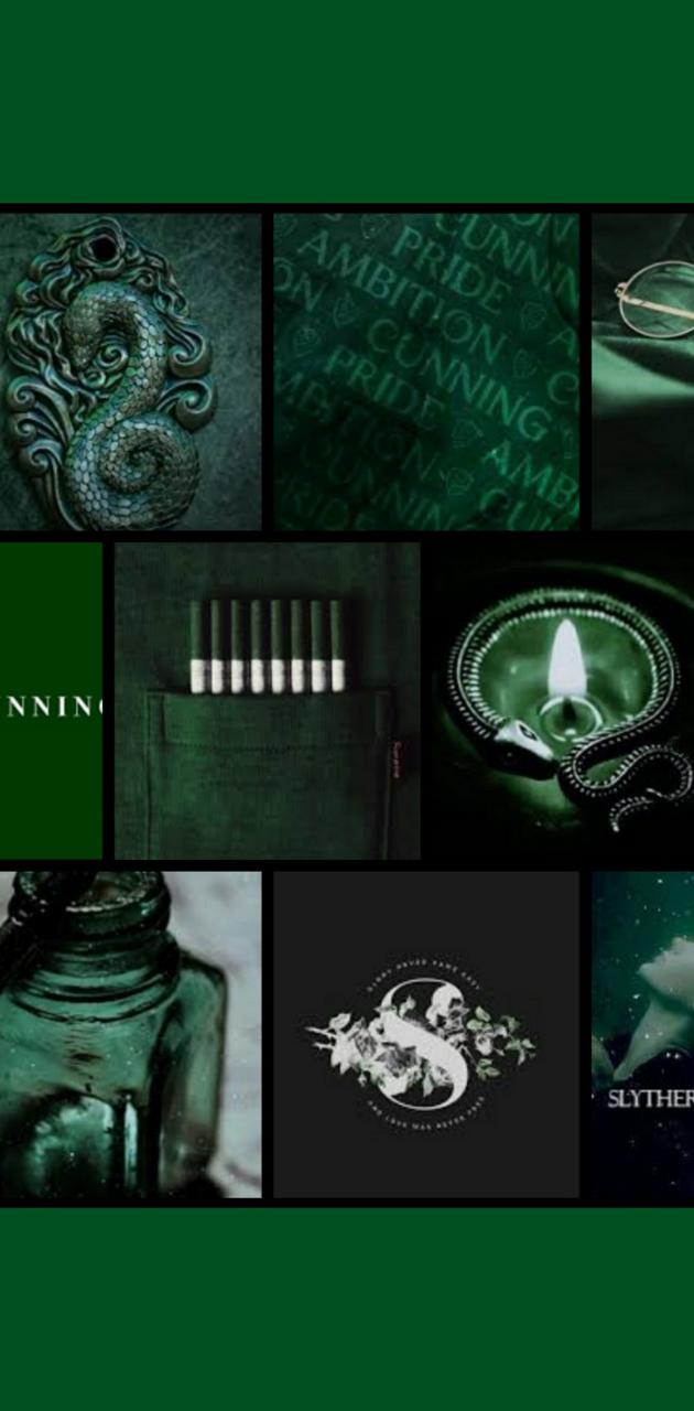 A collection of images that show the different green and black colors - Slytherin