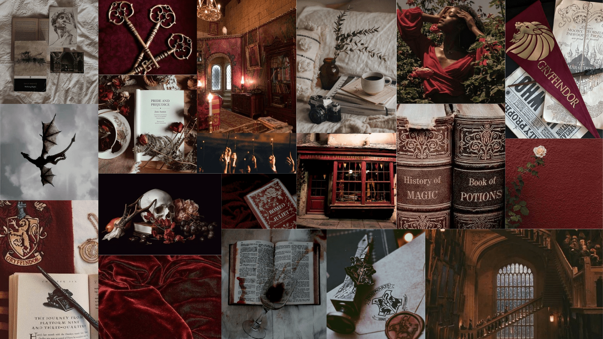 A collage of pictures with different themes - Harry Potter, Gryffindor