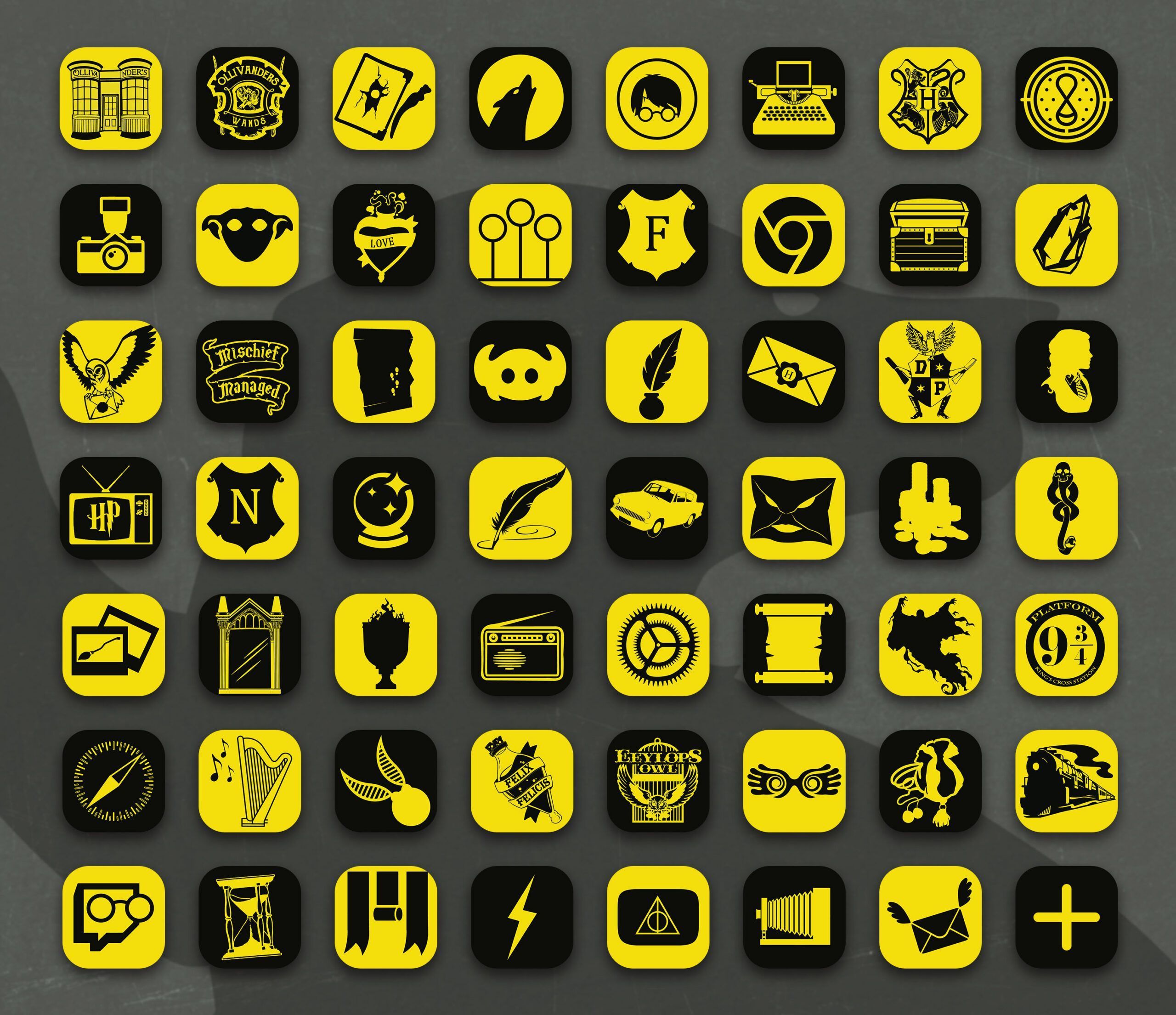 A collection of icons with yellow and black backgrounds - Hufflepuff