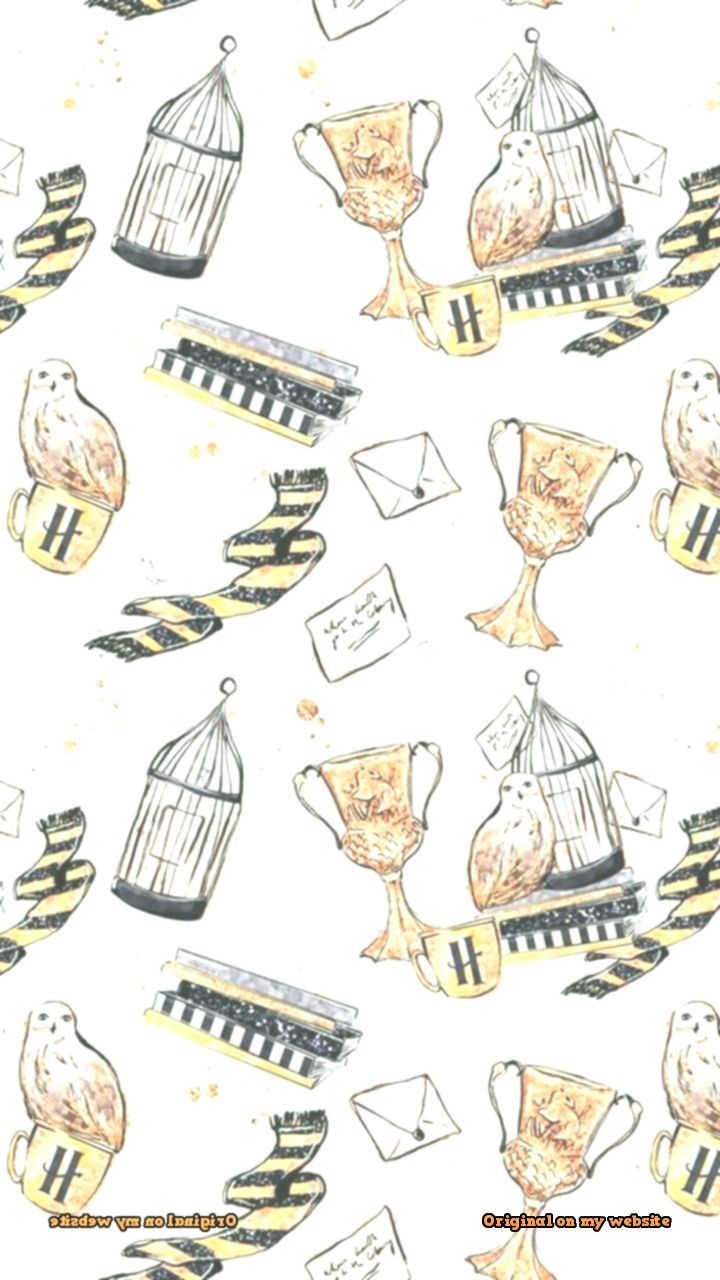 A pattern of various items on white background - Hufflepuff