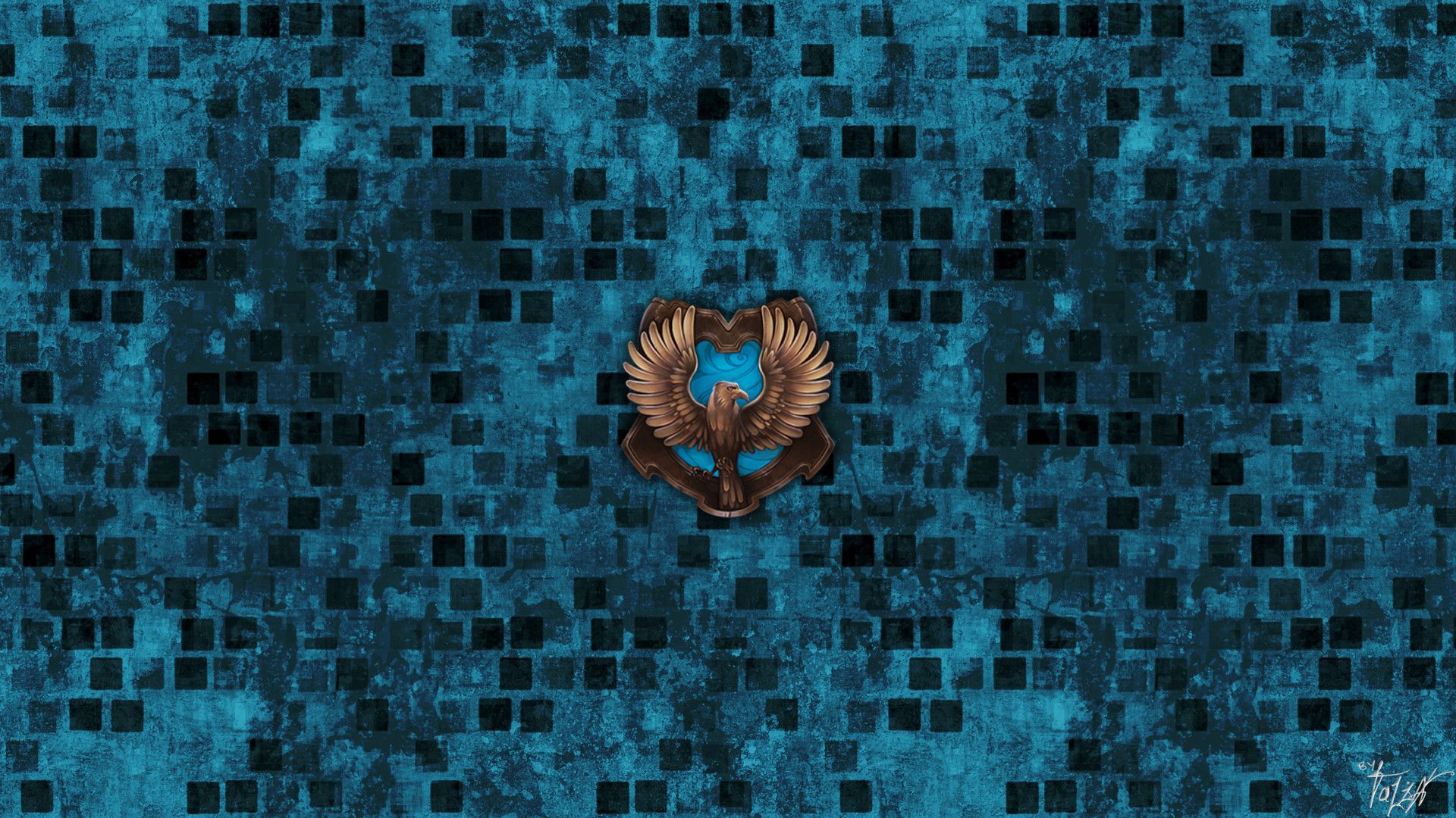 A blue and brown wallpaper with an eagle on it - Ravenclaw