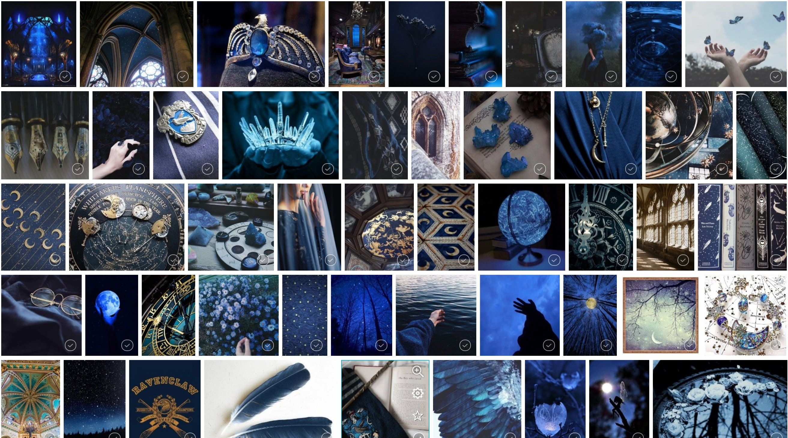 A collage of blue and black aesthetic images. - Ravenclaw