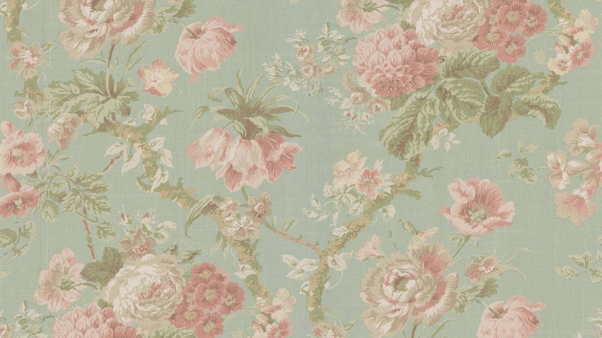 A floral wallpaper with pink and green flowers - Coquette