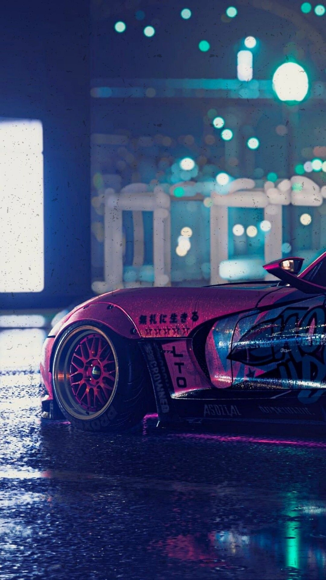 A pink car with neon lights on it - Cars